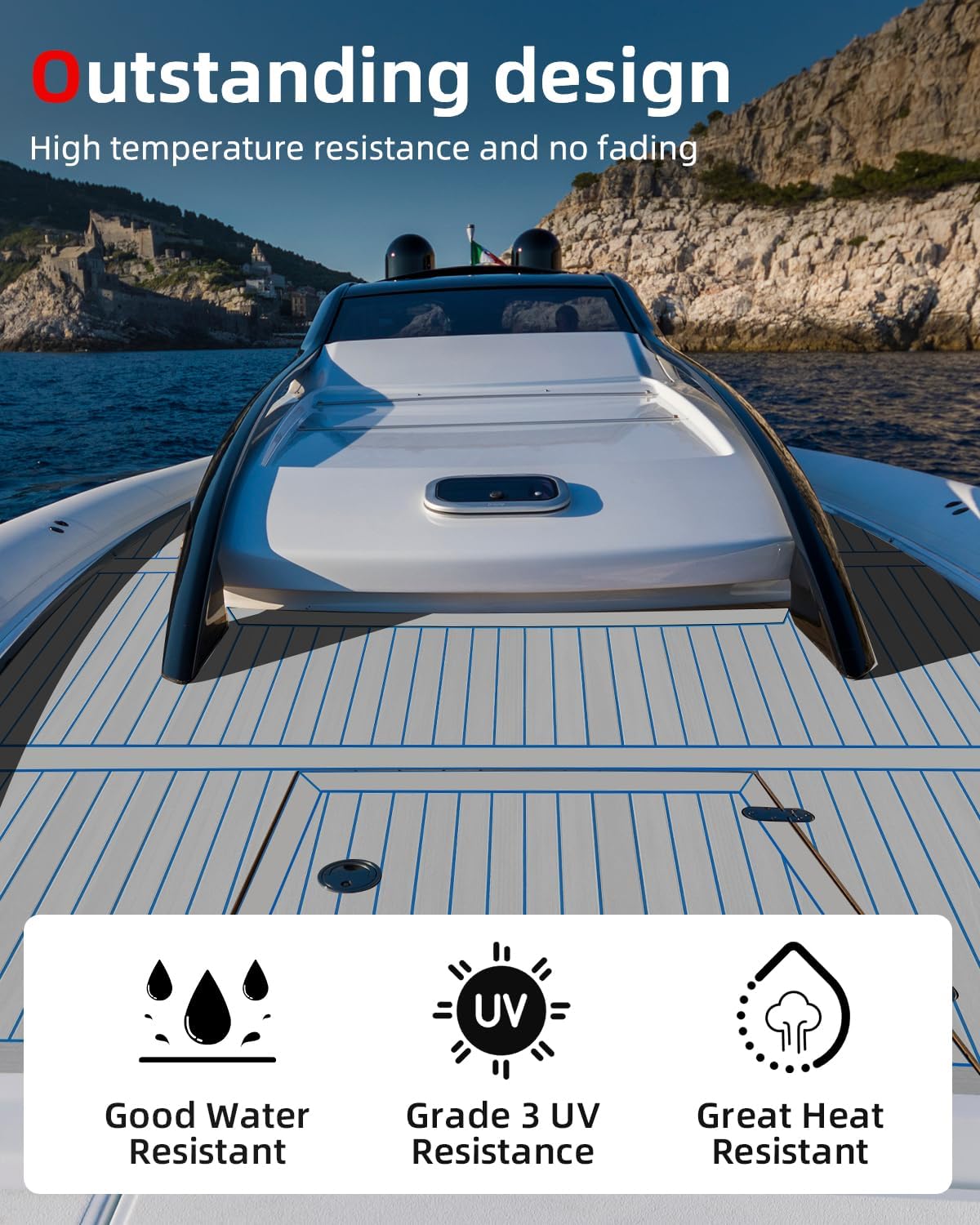 Abahub EVA Foam Boat Decking 96x4563628824168 48x168 SelfAdhesive Faux Teak Marine Flooring Sheet Traction Pad for Boats Surfboard Swim Platform RV FloorGray with Blue LinesBorder