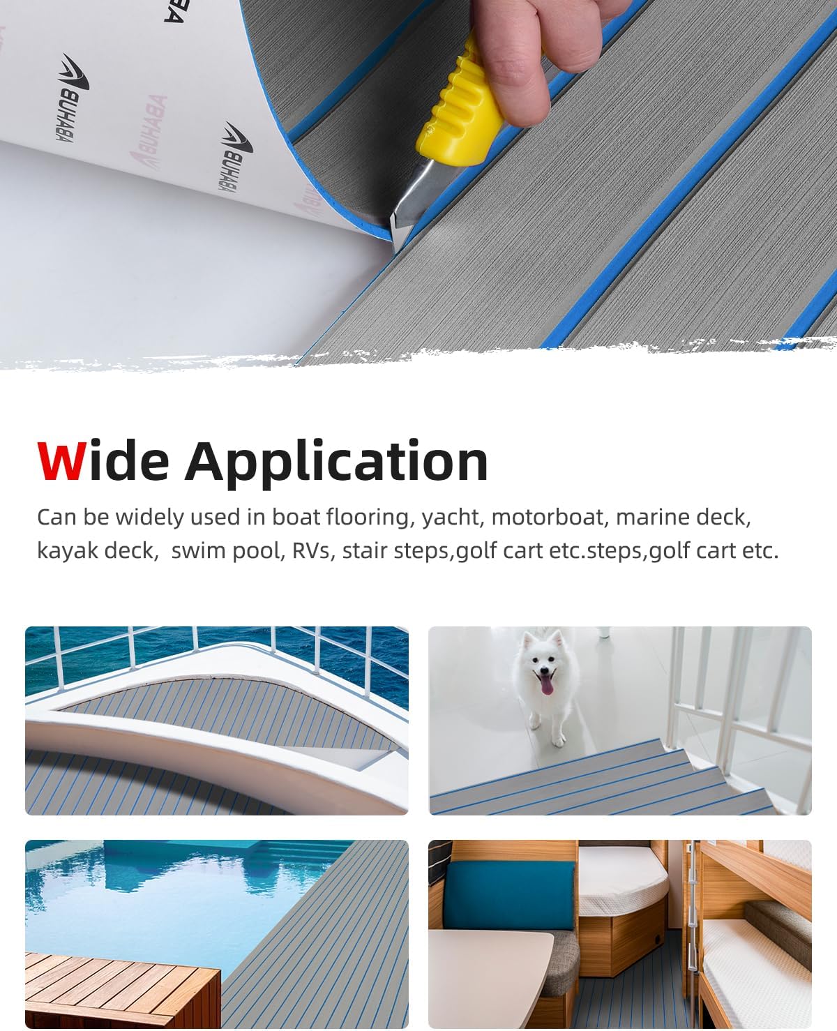 Abahub EVA Foam Boat Decking 96x4563628824168 48x168 SelfAdhesive Faux Teak Marine Flooring Sheet Traction Pad for Boats Surfboard Swim Platform RV FloorGray with Blue Lines