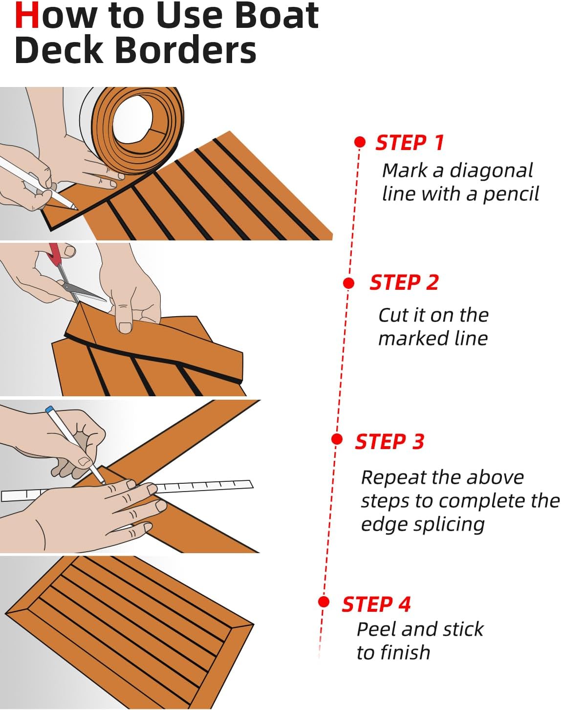 Abahub EVA Foam Boat Decking 96x4563628824168 48x168 SelfAdhesive Faux Teak Marine Flooring Sheet Traction Pad for Boats Surfboard Swim Platform RV FloorBrown with Black LinesBorder