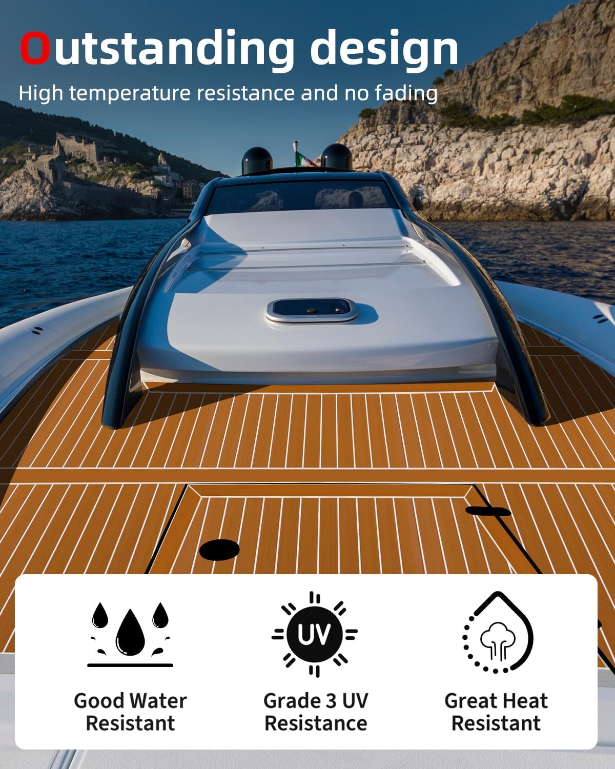 Abahub EVA Foam Boat Decking 96x4563628824168 48x168 SelfAdhesive Faux Teak Marine Flooring Sheet Traction Pad for Boats Surfboard Swim Platform RV FloorBrown with White LinesBorder