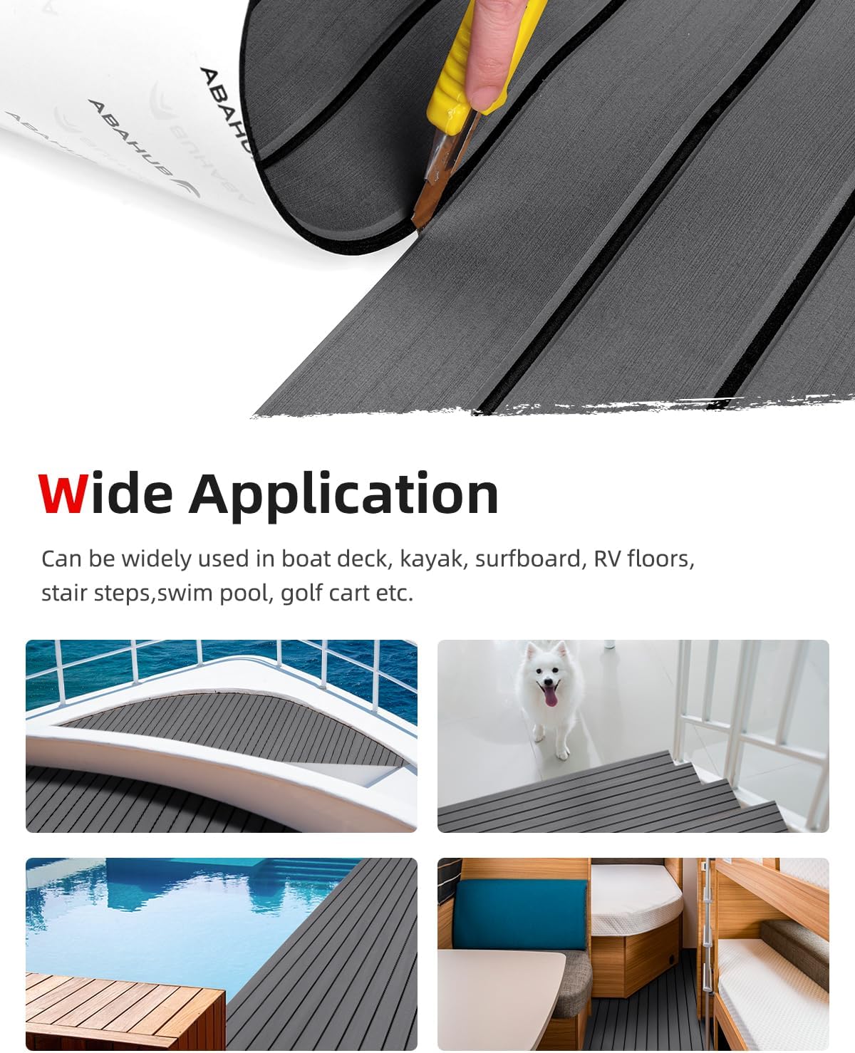 Abahub EVA Foam Boat Decking 96x4563628824168 48x168 SelfAdhesive Faux Teak Marine Flooring Sheet Traction Pad for Boats Surfboard Swim Platform RV FloorDark Gray with Black Lines