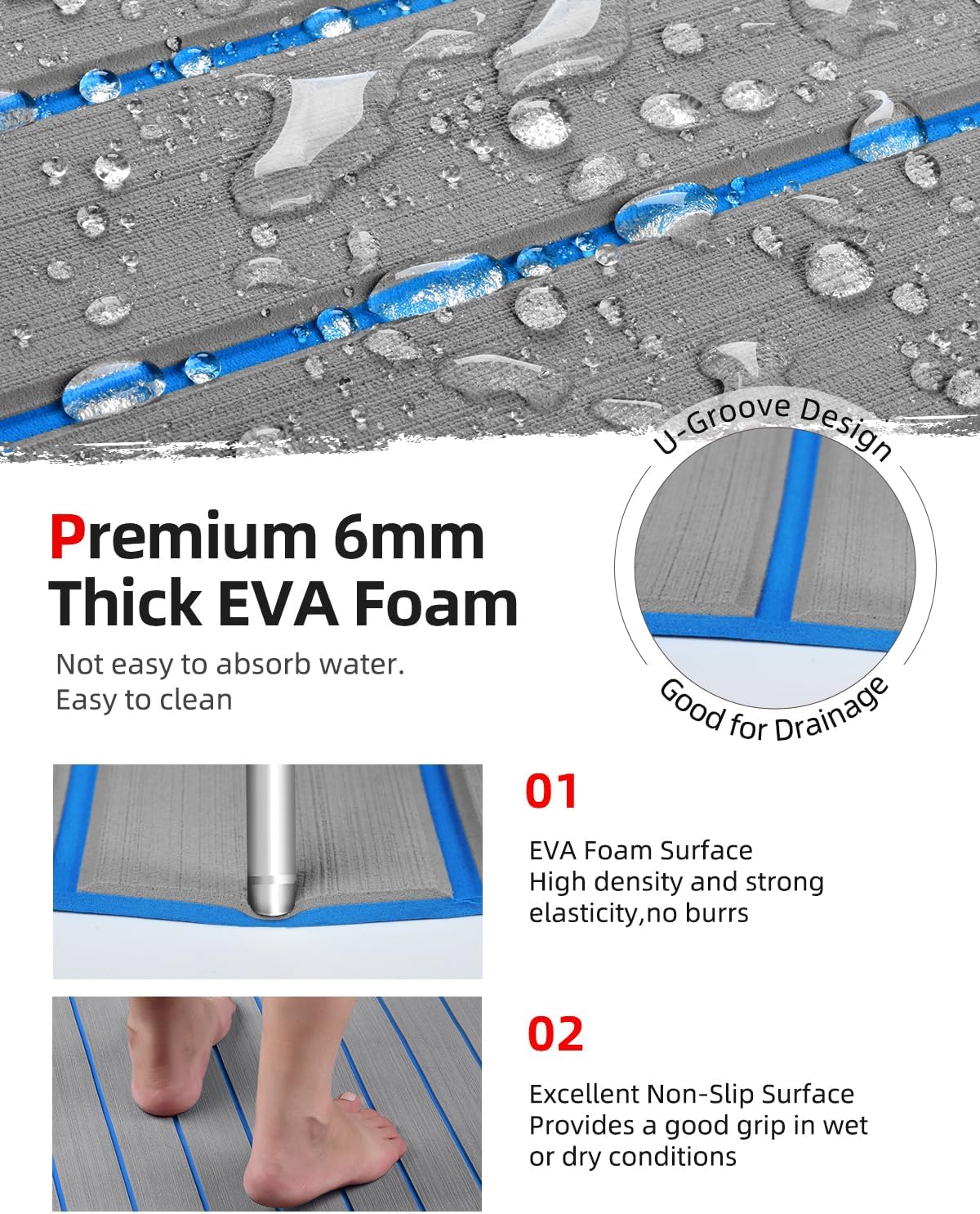 Abahub EVA Foam Boat Decking 96x4563628824168 48x168 SelfAdhesive Faux Teak Marine Flooring Sheet Traction Pad for Boats Surfboard Swim Platform RV FloorGray with Blue Lines