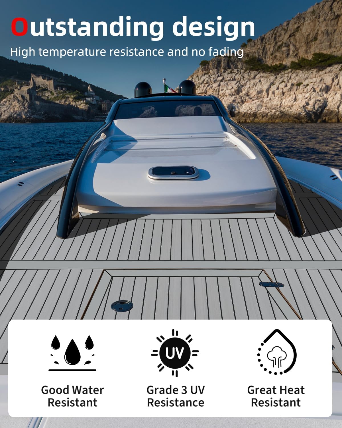 Abahub EVA Foam Boat Decking 96x4563628824168 48x168 SelfAdhesive Faux Teak Marine Flooring Sheet Traction Pad for Boats Surfboard Swim Platform RV FloorGray with Black LinesBorder