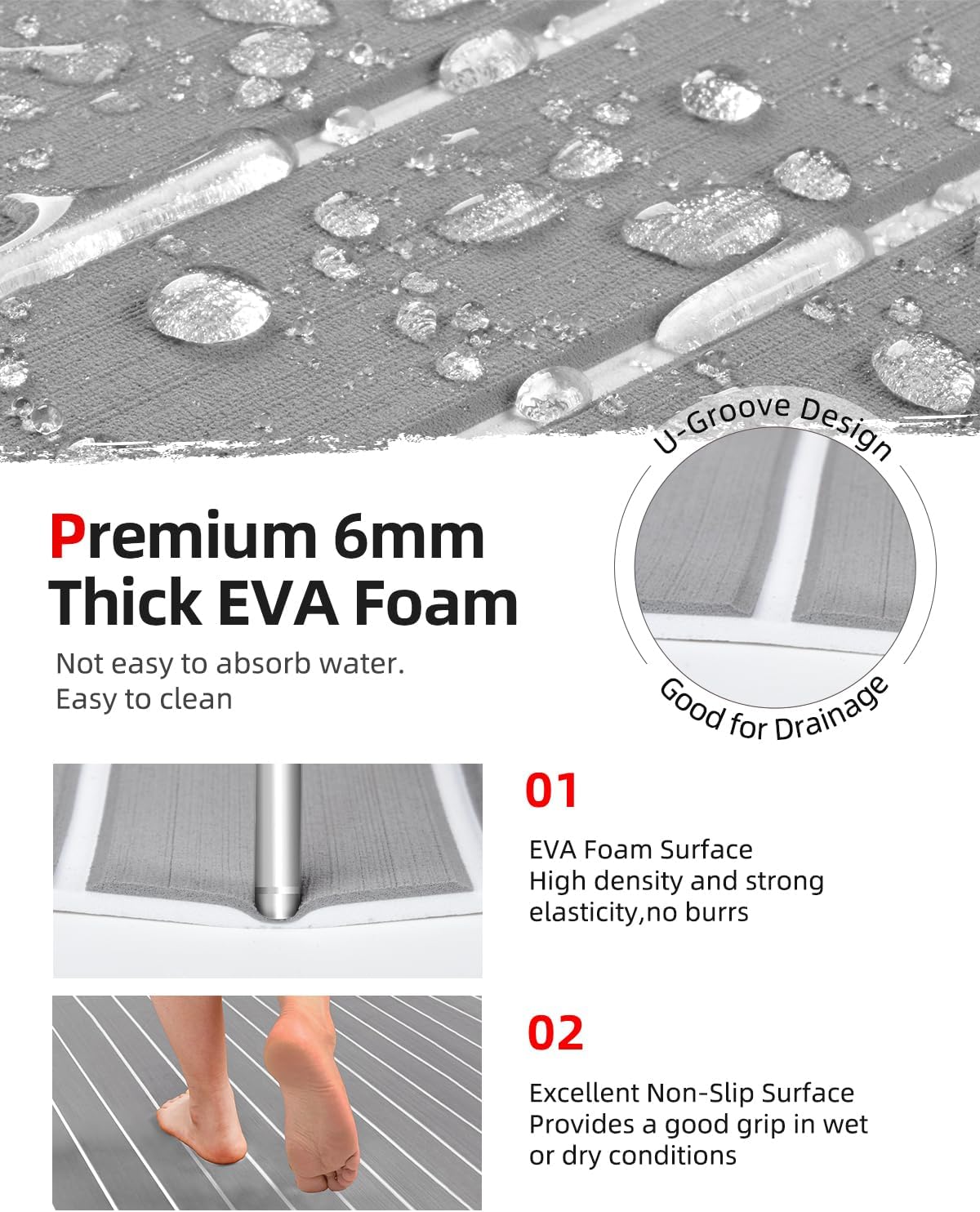 Abahub EVA Foam Boat Decking 96x4563628824168 48x168 SelfAdhesive Faux Teak Marine Flooring Sheet Traction Pad for Boats Surfboard Swim Platform RV FloorGray with White LinesBorder