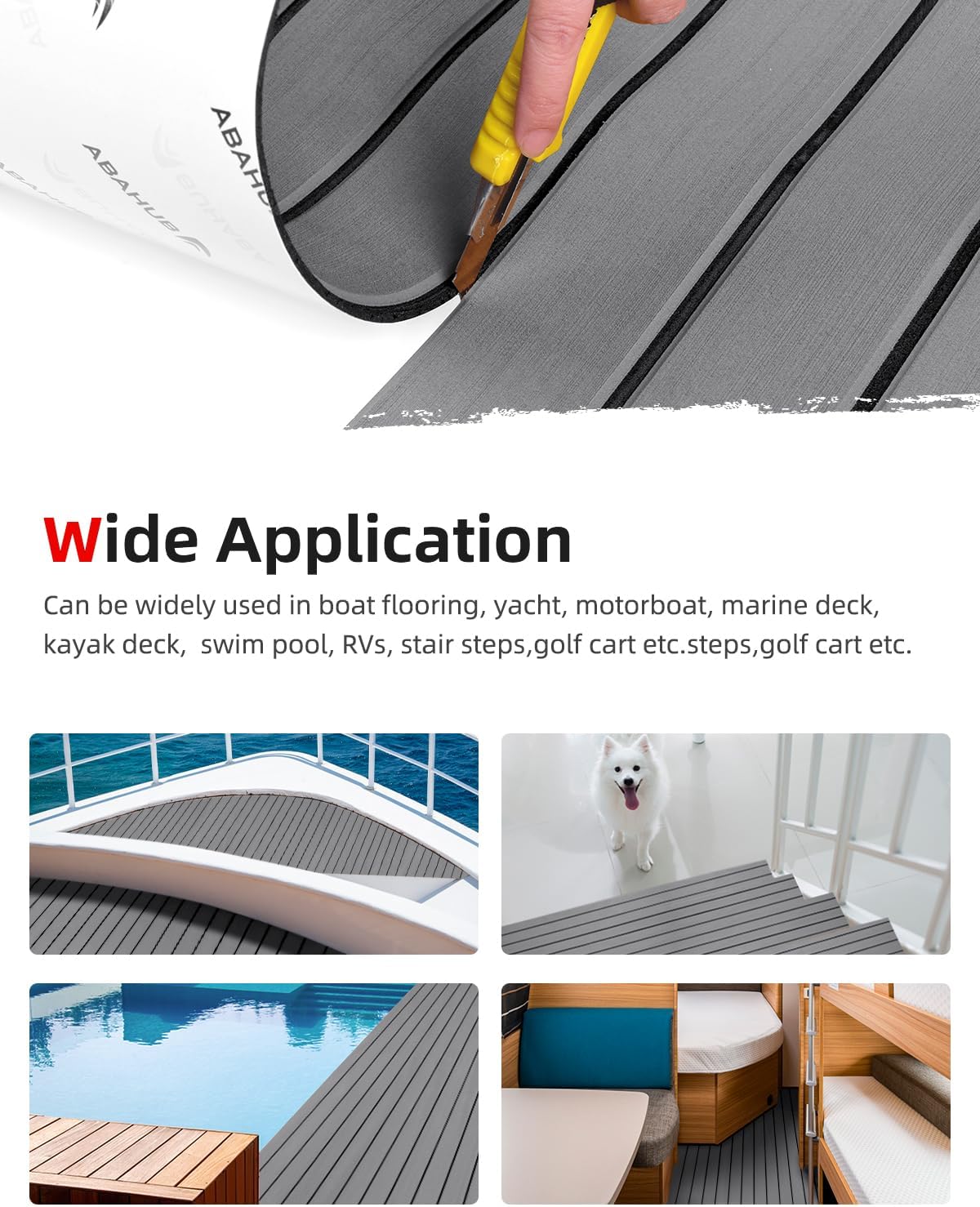 Abahub EVA Foam Boat Decking 96x4563628824168 48x168 SelfAdhesive Faux Teak Marine Flooring Sheet Traction Pad for Boats Surfboard Swim Platform RV FloorGray with Black Lines