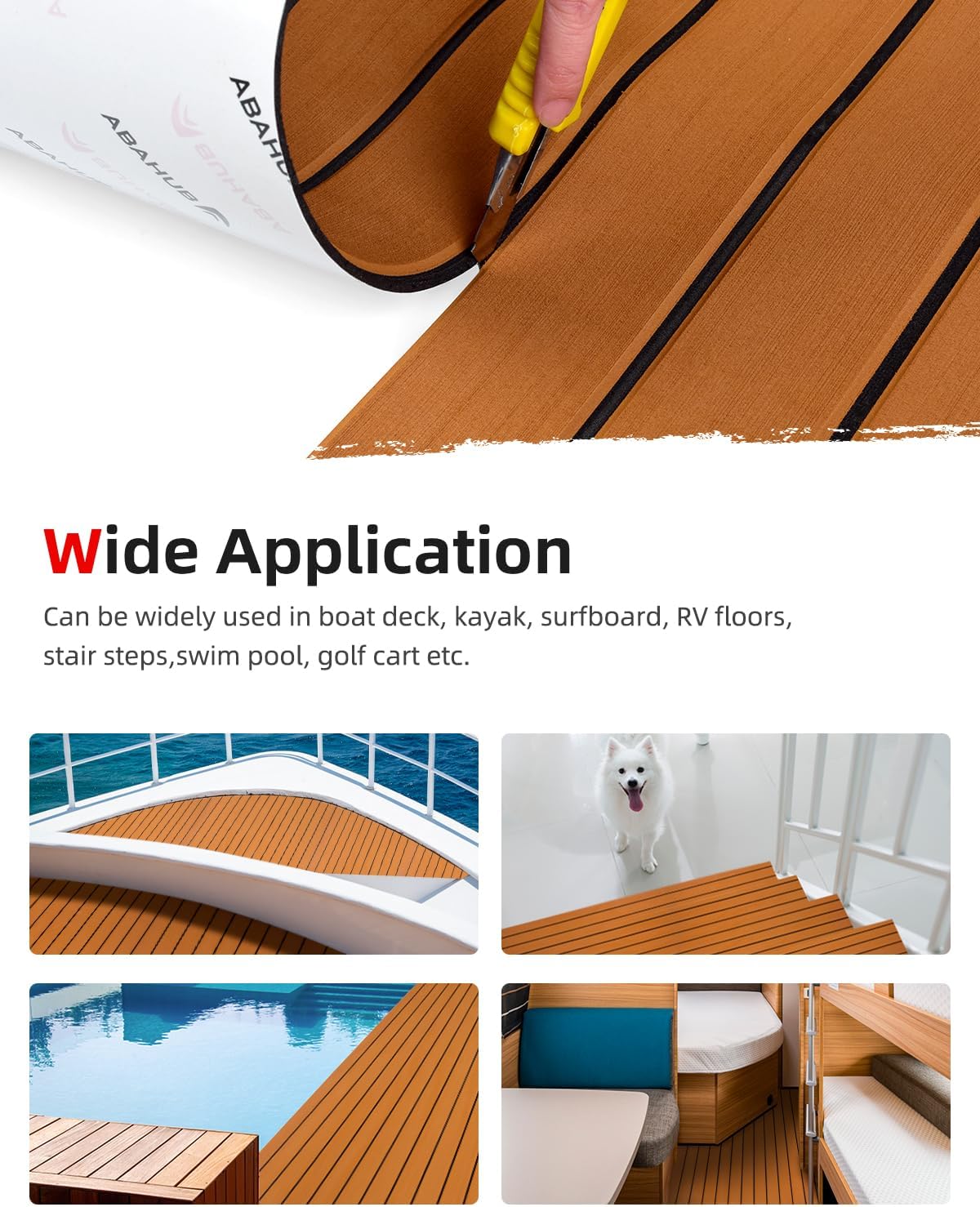 Abahub EVA Foam Boat Decking 96x4563628824168 48x168 SelfAdhesive Faux Teak Marine Flooring Sheet Traction Pad for Boats Surfboard Swim Platform RV FloorBrown with Black Lines