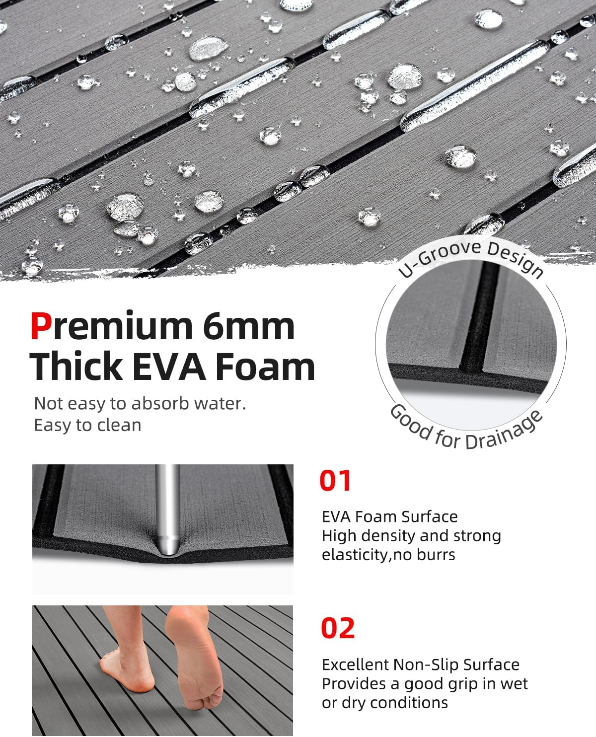 Abahub EVA Foam Boat Decking 96x4563628824168 48x168 SelfAdhesive Faux Teak Marine Flooring Sheet Traction Pad for Boats Surfboard Swim Platform RV FloorGray with Black Lines