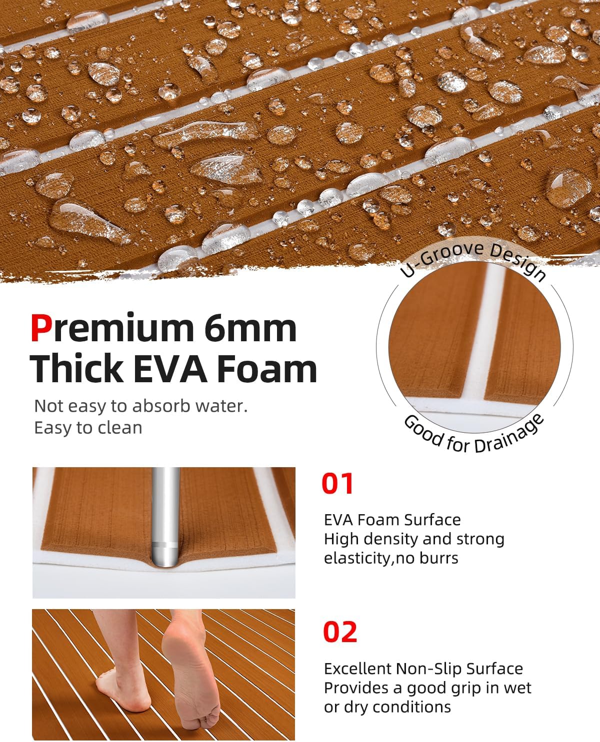 Abahub EVA Foam Boat Decking 96x4563628824168 48x168 SelfAdhesive Faux Teak Marine Flooring Sheet Traction Pad for Boats Surfboard Swim Platform RV FloorBrown with White LinesBorder