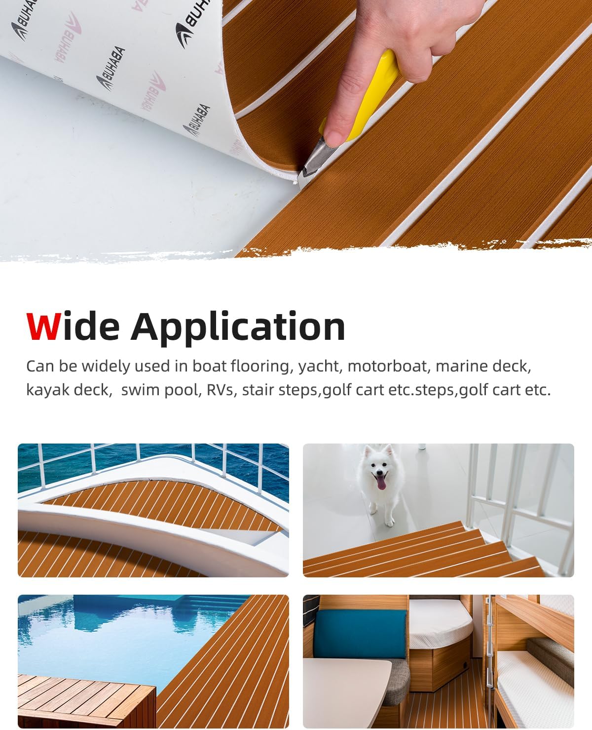 Abahub EVA Foam Boat Decking 96x4563628824168 48x168 SelfAdhesive Faux Teak Marine Flooring Sheet Traction Pad for Boats Surfboard Swim Platform RV FloorBrown with White Lines