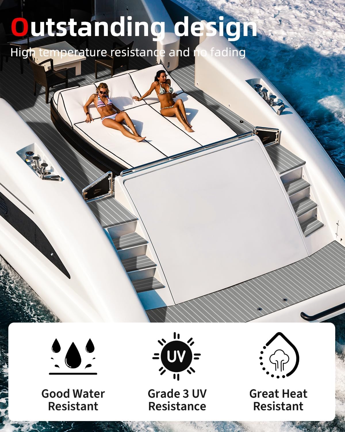 Abahub EVA Foam Boat Decking 96x4563628824168 48x168 SelfAdhesive Faux Teak Marine Flooring Sheet Traction Pad for Boats Surfboard Swim Platform RV FloorGray with White Lines
