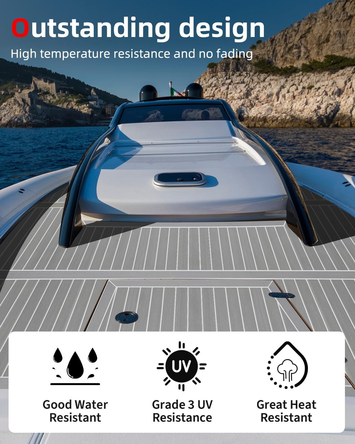Abahub EVA Foam Boat Decking 96x4563628824168 48x168 SelfAdhesive Faux Teak Marine Flooring Sheet Traction Pad for Boats Surfboard Swim Platform RV FloorGray with White LinesBorder