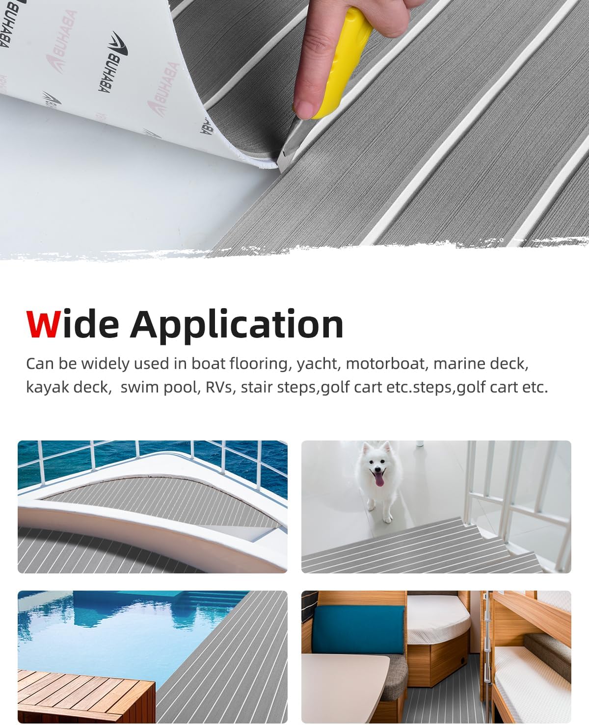 Abahub EVA Foam Boat Decking 96x4563628824168 48x168 SelfAdhesive Faux Teak Marine Flooring Sheet Traction Pad for Boats Surfboard Swim Platform RV FloorGray with White Lines