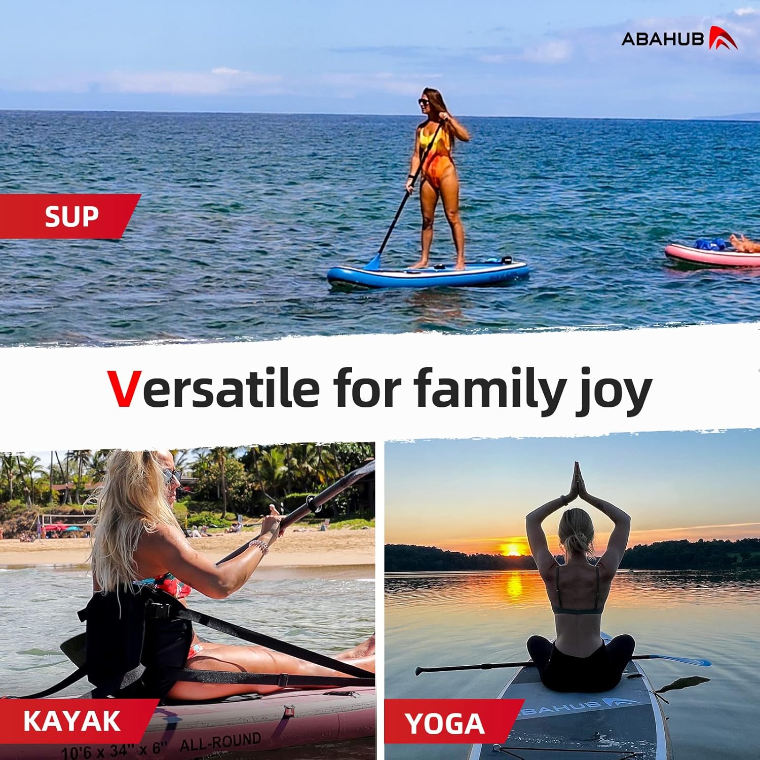 Abahub Inflatable SUP Wide 106quot x 31quot34quot x 106quot iSUP Blue Standup Paddleboard with Adjustable SUP Kayak Paddle for Yoga Paddle Board Kayaking Surf Canoe Fishing34 Blue
