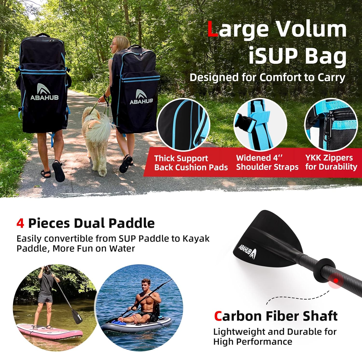 Abahub Inflatable SUP Wide 106quot x 31quot34quot x 106quot iSUP Blue Standup Paddleboard with Adjustable SUP Kayak Paddle for Yoga Paddle Board Kayaking Surf Canoe Fishing34 Blue
