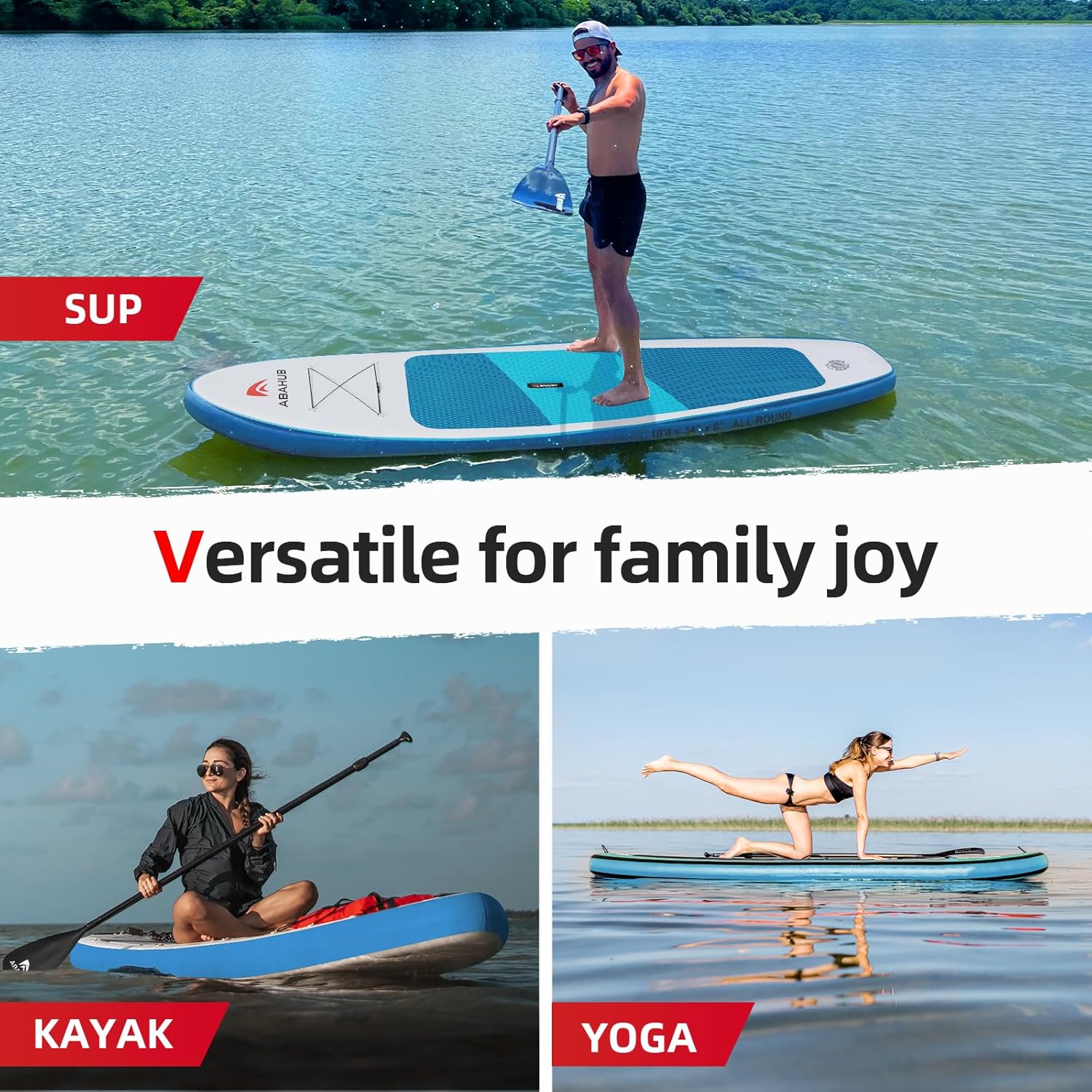 Abahub Inflatable SUP Wide 106quot x 31quot34quot x 106quot iSUP Blue Standup Paddleboard with Adjustable SUP Kayak Paddle for Yoga Paddle Board Kayaking Surf Canoe Fishing31 Blue lite