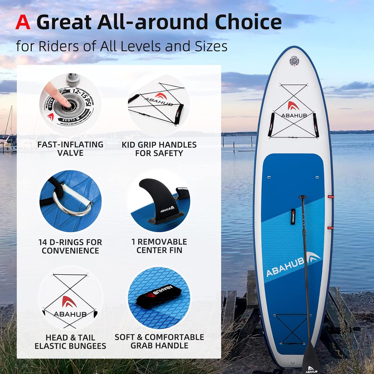 Abahub Inflatable SUP Wide 106quot x 31quot34quot x 106quot iSUP Blue Standup Paddleboard with Adjustable SUP Kayak Paddle for Yoga Paddle Board Kayaking Surf Canoe Fishing31 Blue