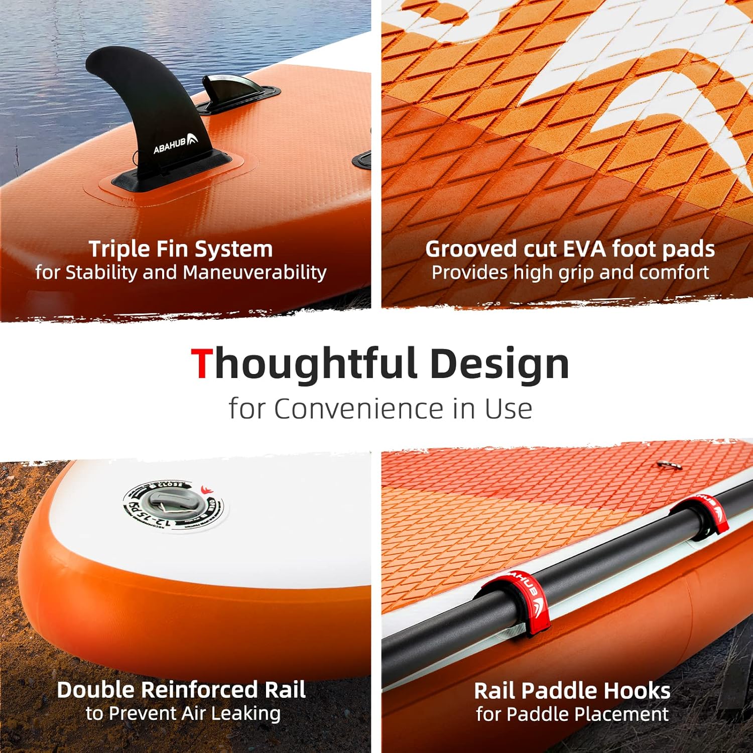 Abahub Inflatable SUP Wide 106quot x 31quot34quot x 106quot iSUP Blue Standup Paddleboard with Adjustable SUP Kayak Paddle for Yoga Paddle Board Kayaking Surf Canoe Fishing31 Orange