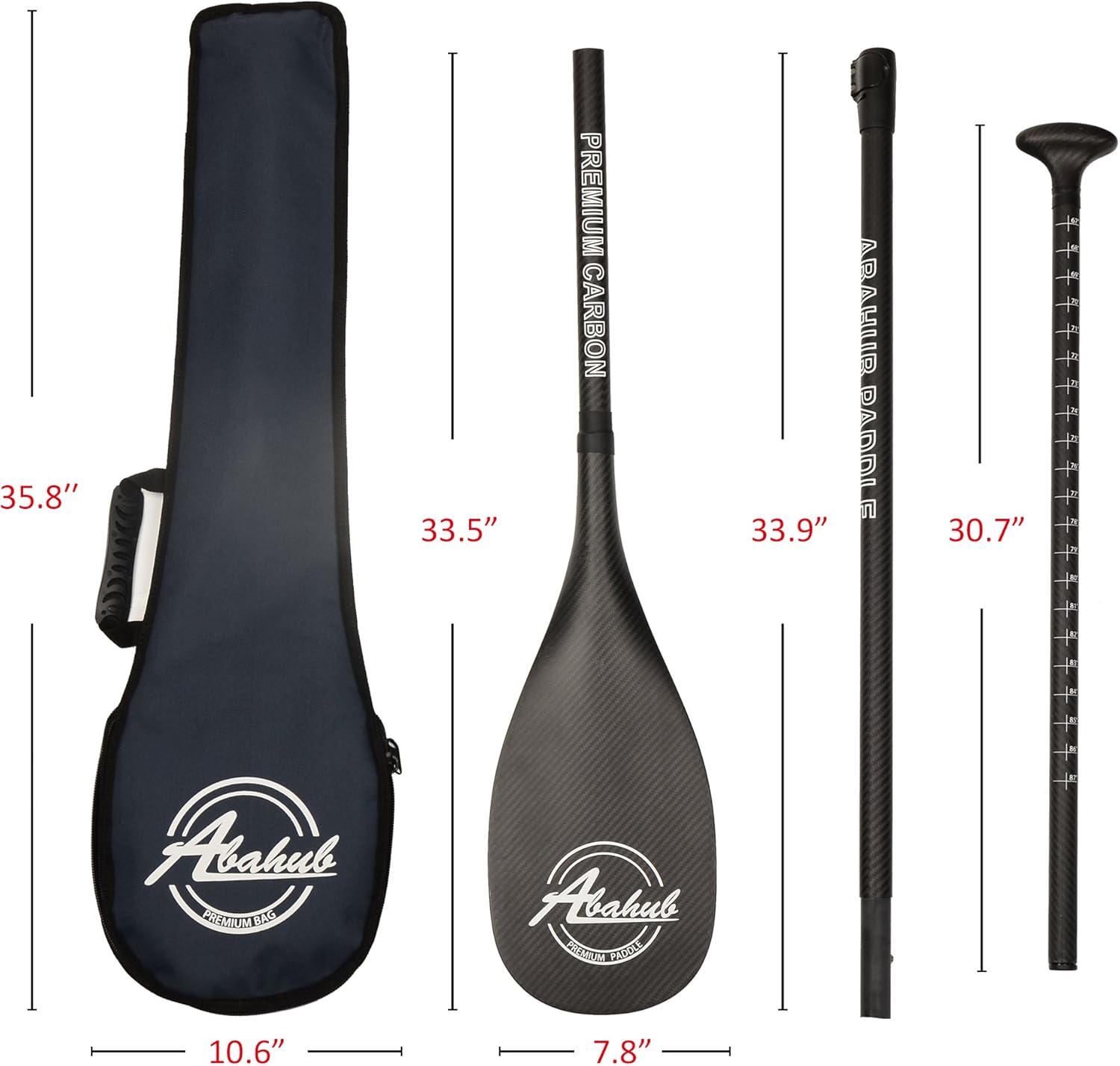 Abahub Premium Carbon Fiber SUP Paddle 3Piece Adjustable Stand Up Paddle Full Carbon Shaft ampamp Blade  Bag