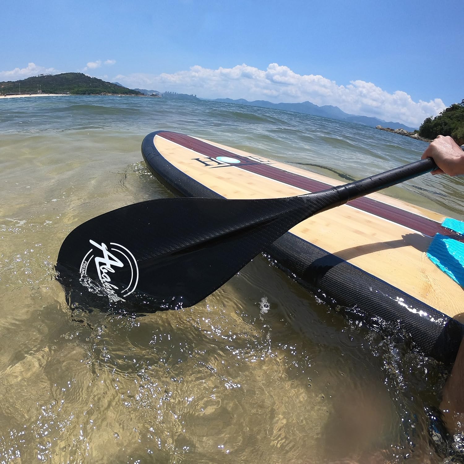 Abahub Premium Carbon Fiber SUP Paddle 3Piece Adjustable Stand Up Paddle Full Carbon Shaft ampamp Blade  Bag