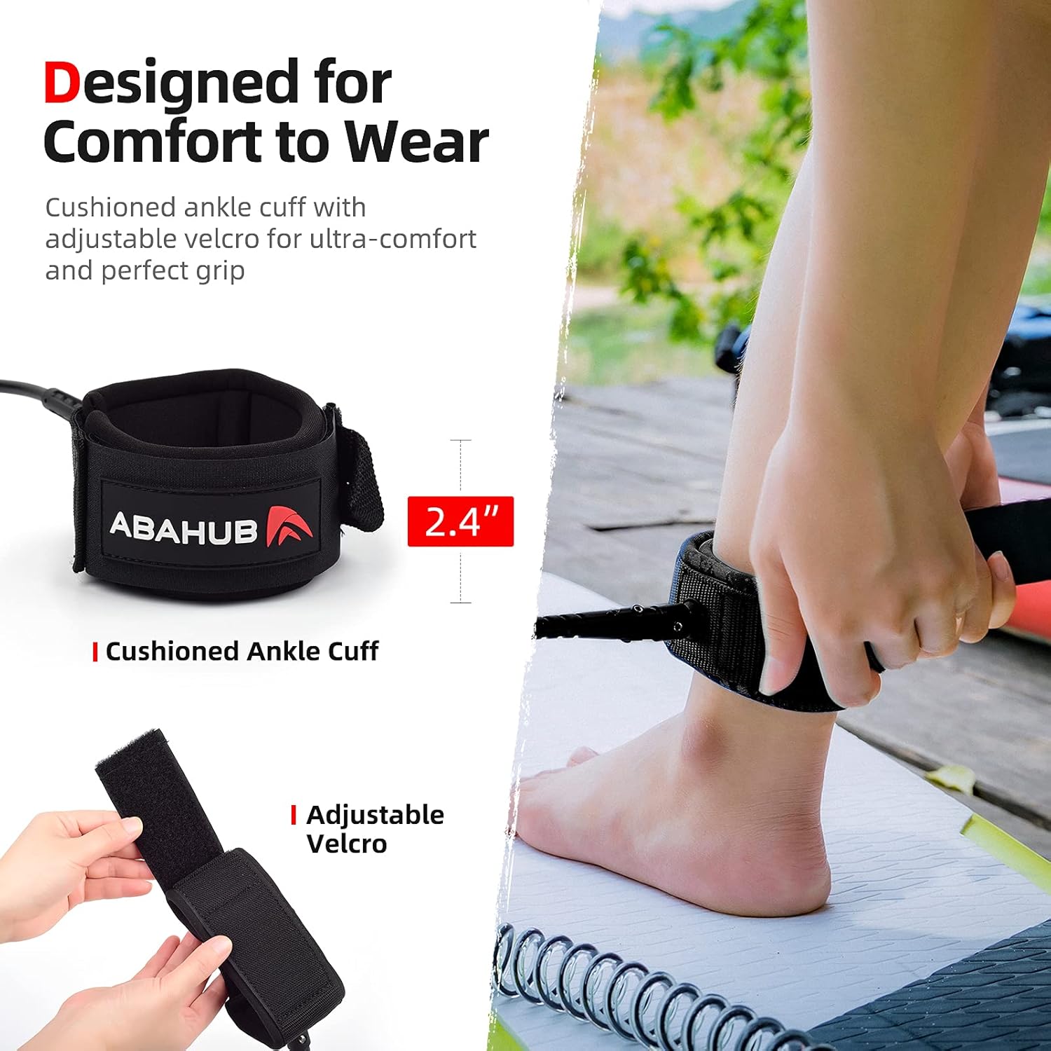 Abahub Premium Coil SUP Leash 10 ft Coiled Paddle Board Leashes 72mm Thick Legrope Strap for Longboard Surfboards Standup Paddleboards iSUP Replacement Leg Rope 8 Colorsclear black core