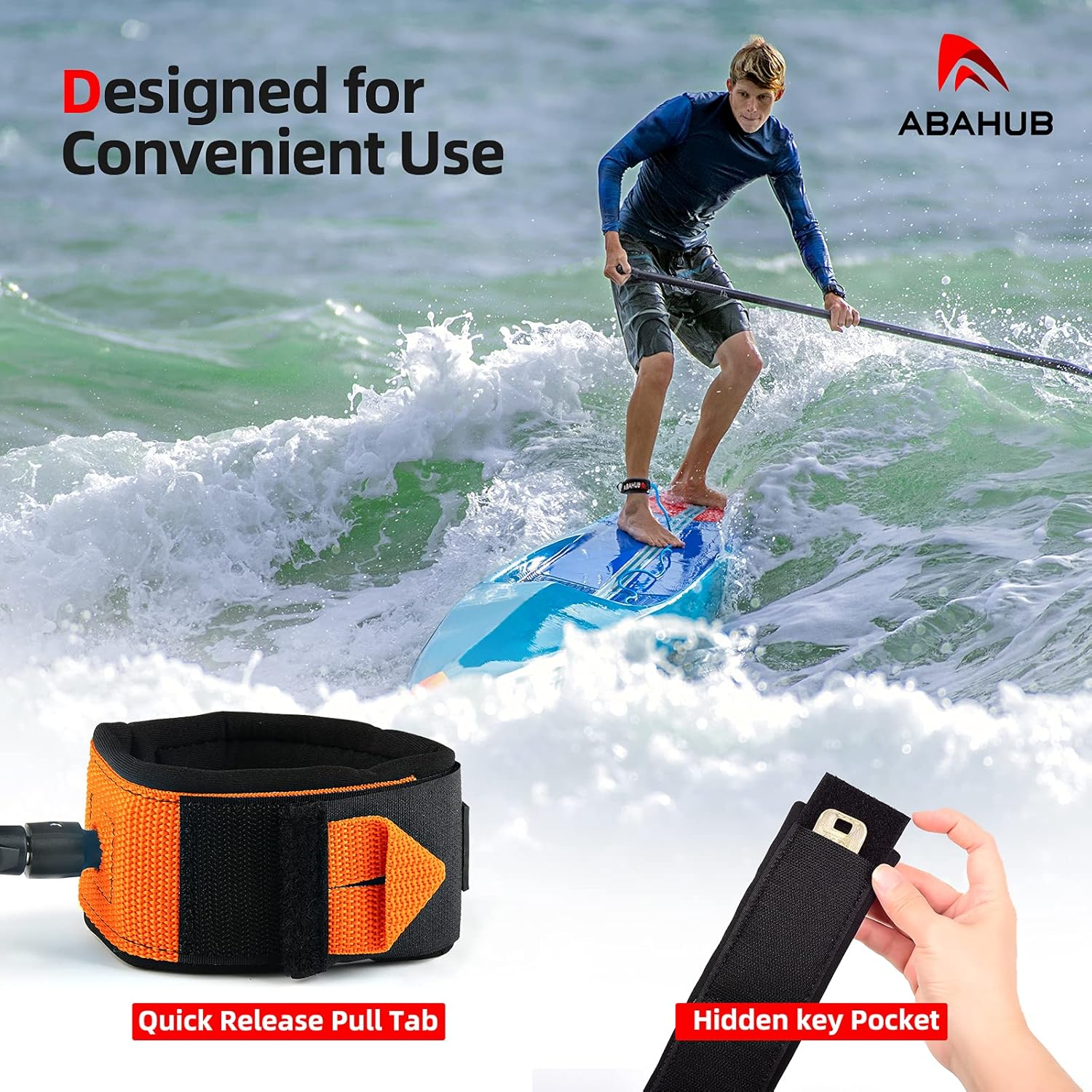 Abahub Premium Coil SUP Leash 10 ft Coiled Paddle Board Leashes 72mm Thick Legrope Strap for Longboard Surfboards Standup Paddleboards iSUP Replacement Leg Rope 8 Colorsorange