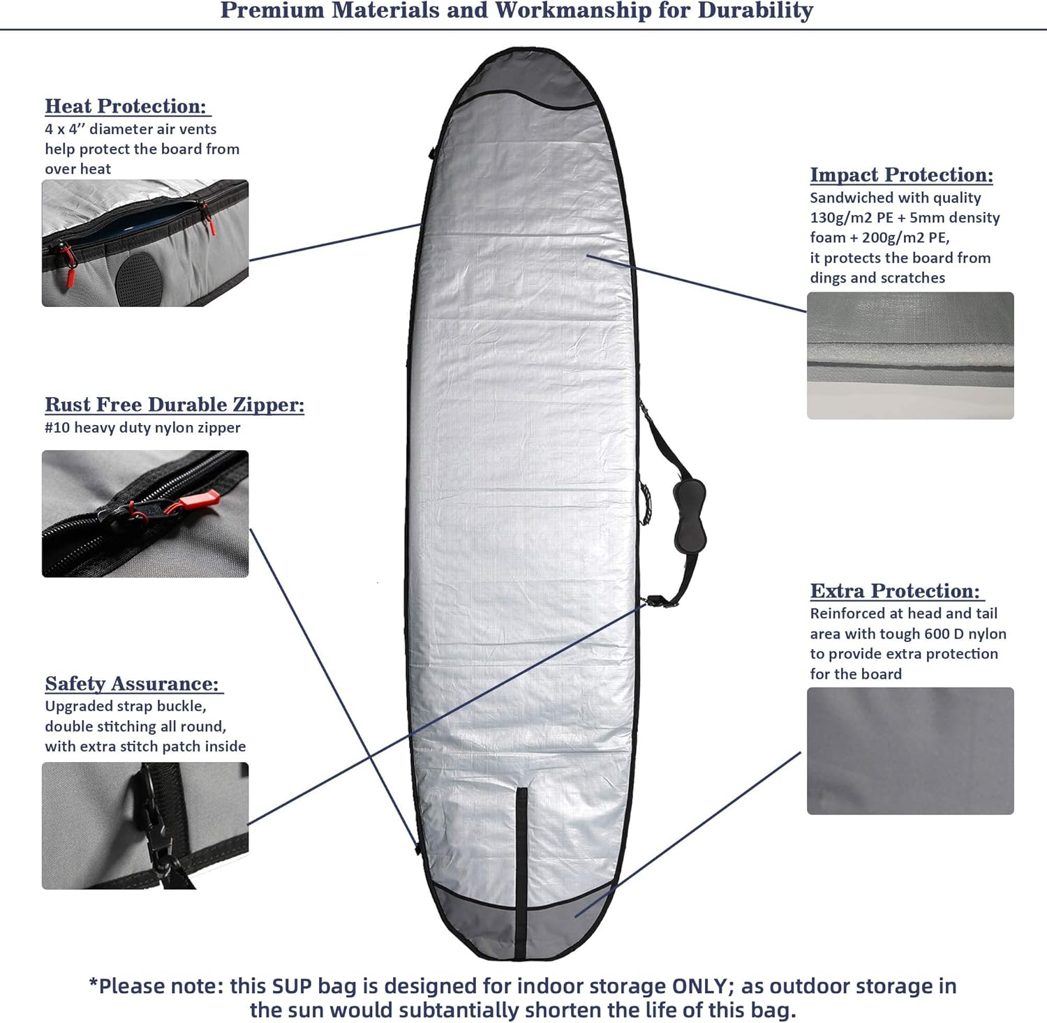 Abahub Premium SUP Travel Bag Foam Padded Standup Paddleboard Cover Case Paddle Board Carrying Bags for Paddleboarding Outdoor Airplane Car Truck120 x 33