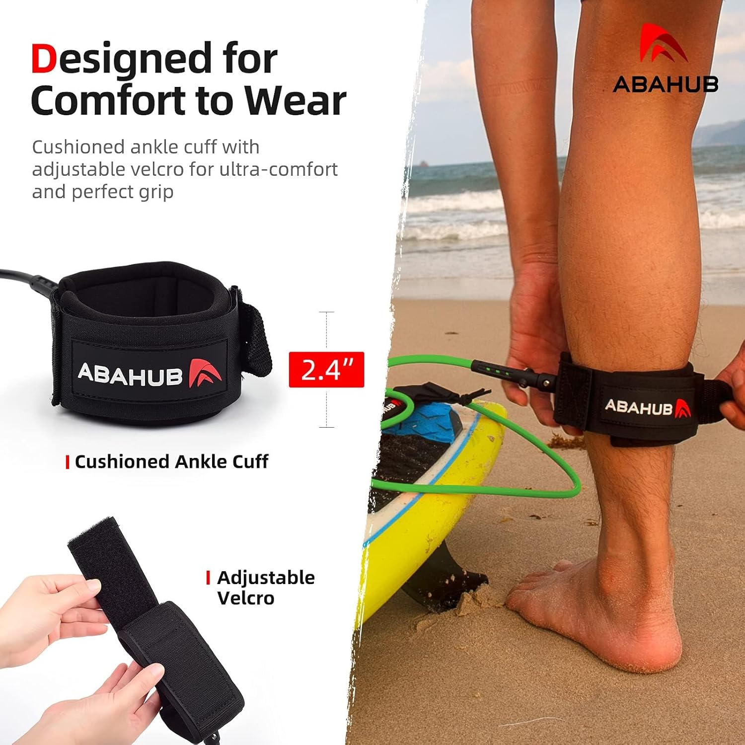 Abahub Premium Surfboard Leash 678910 ft Straight Surf Board Leashes 67mm Legrope Strap for Shortboard LongboardClear Blue Core