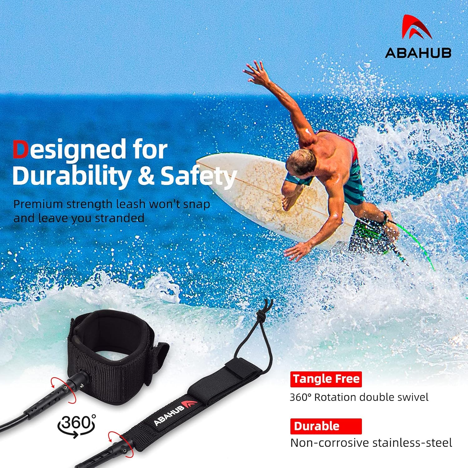 Abahub Premium Surfboard Leash 678910 ft Straight Surf Board Leashes 67mm Legrope Strap for Shortboard LongboardClear Blue Core