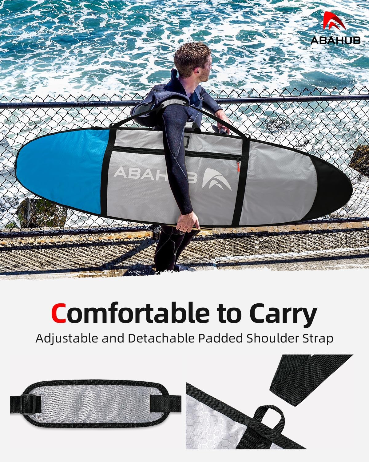 Abahub Premium Surfboard Travel Bag Foam Padded Surf Board Cover Shortboard Carrying Bags for Surfing Outdoor Airplane Car Truck60 66 70 76 80 86 90 96 100Light Blue