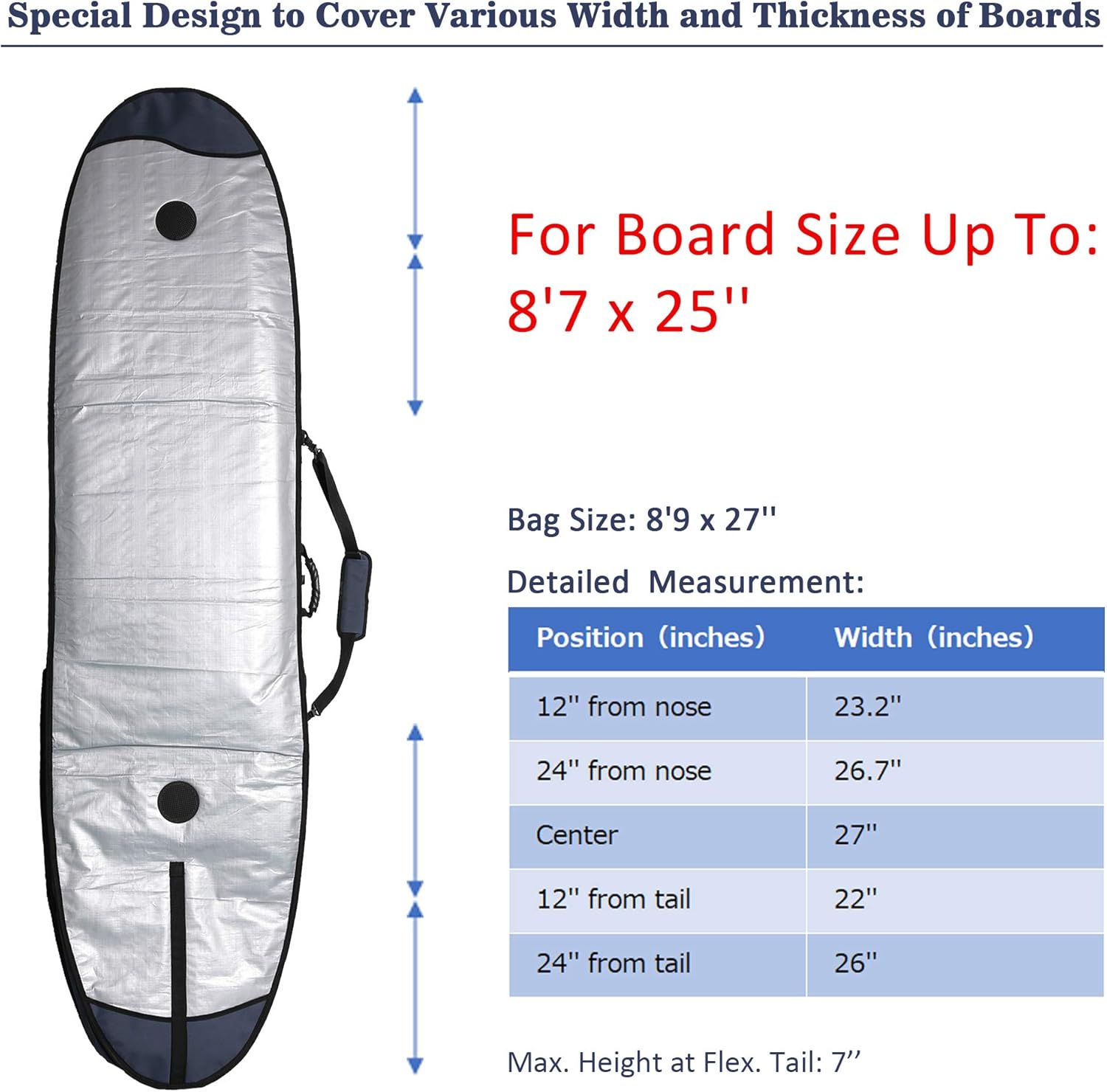 Abahub Premium Surfboard Travel Bag Foam Padded Surf Board Cover Shortboard Carrying Bags for Surfing Outdoor Airplane Car Truck60 66 70 76 80 86 90 96 100Dark Blue