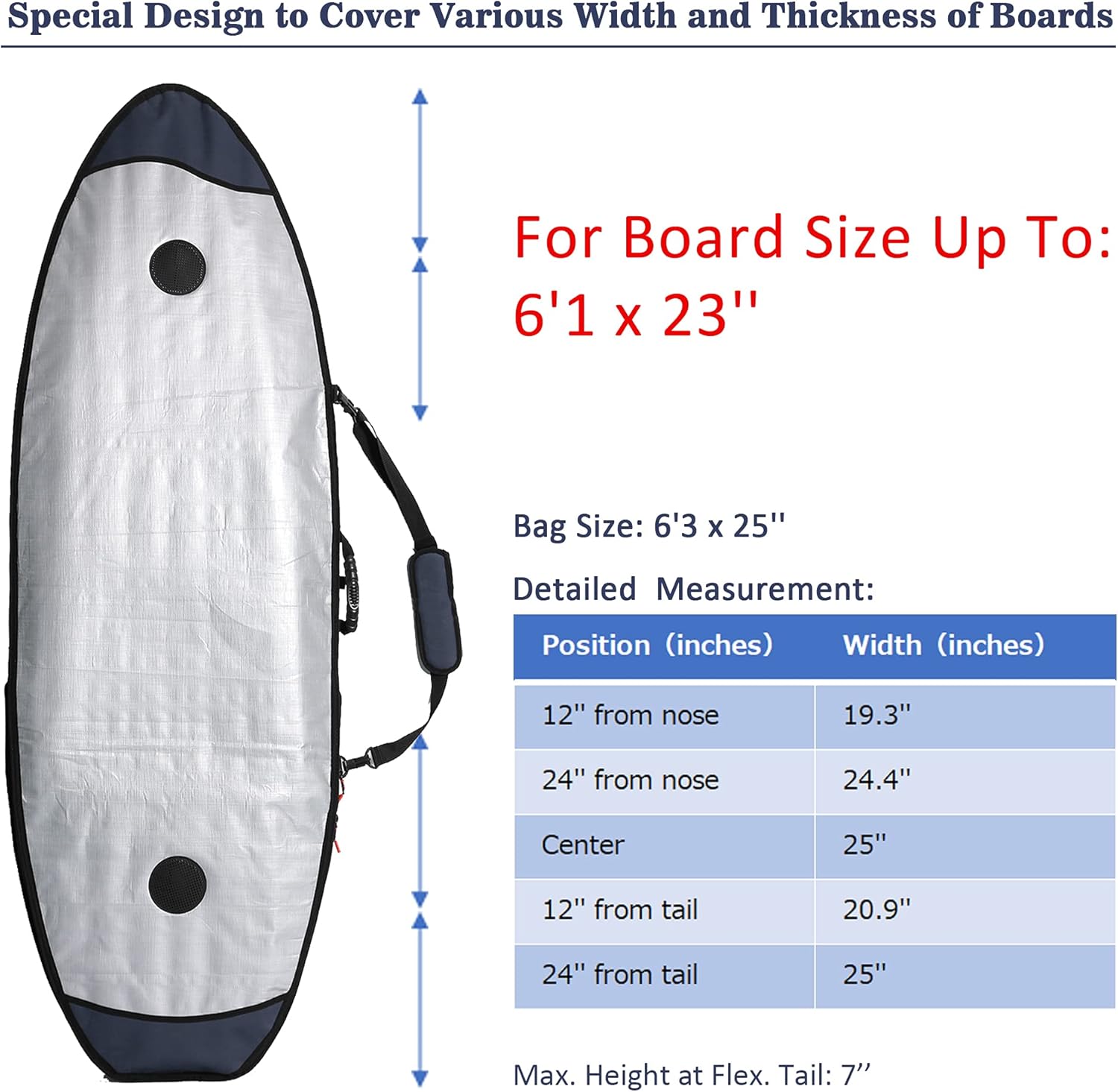 Abahub Premium Surfboard Travel Bag Foam Padded Surf Board Cover Shortboard Carrying Bags for Surfing Outdoor Airplane Car Truck60 66 70 76 80 86 90 96 100Dark Blue