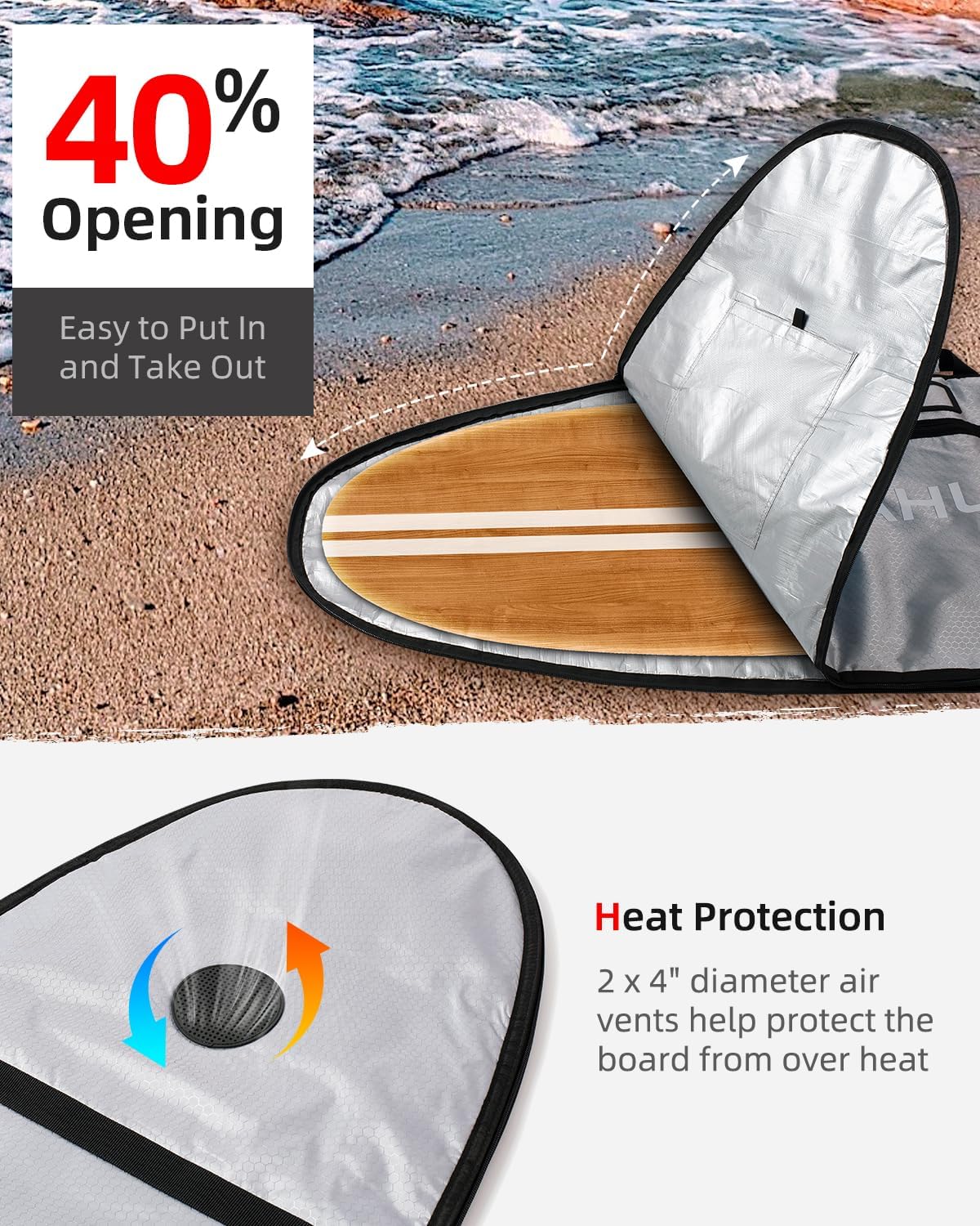 Abahub Premium Surfboard Travel Bag Foam Padded Surf Board Cover Shortboard Carrying Bags for Surfing Outdoor Airplane Car Truck60 66 70 76 80 86 90 96 100Light Blue