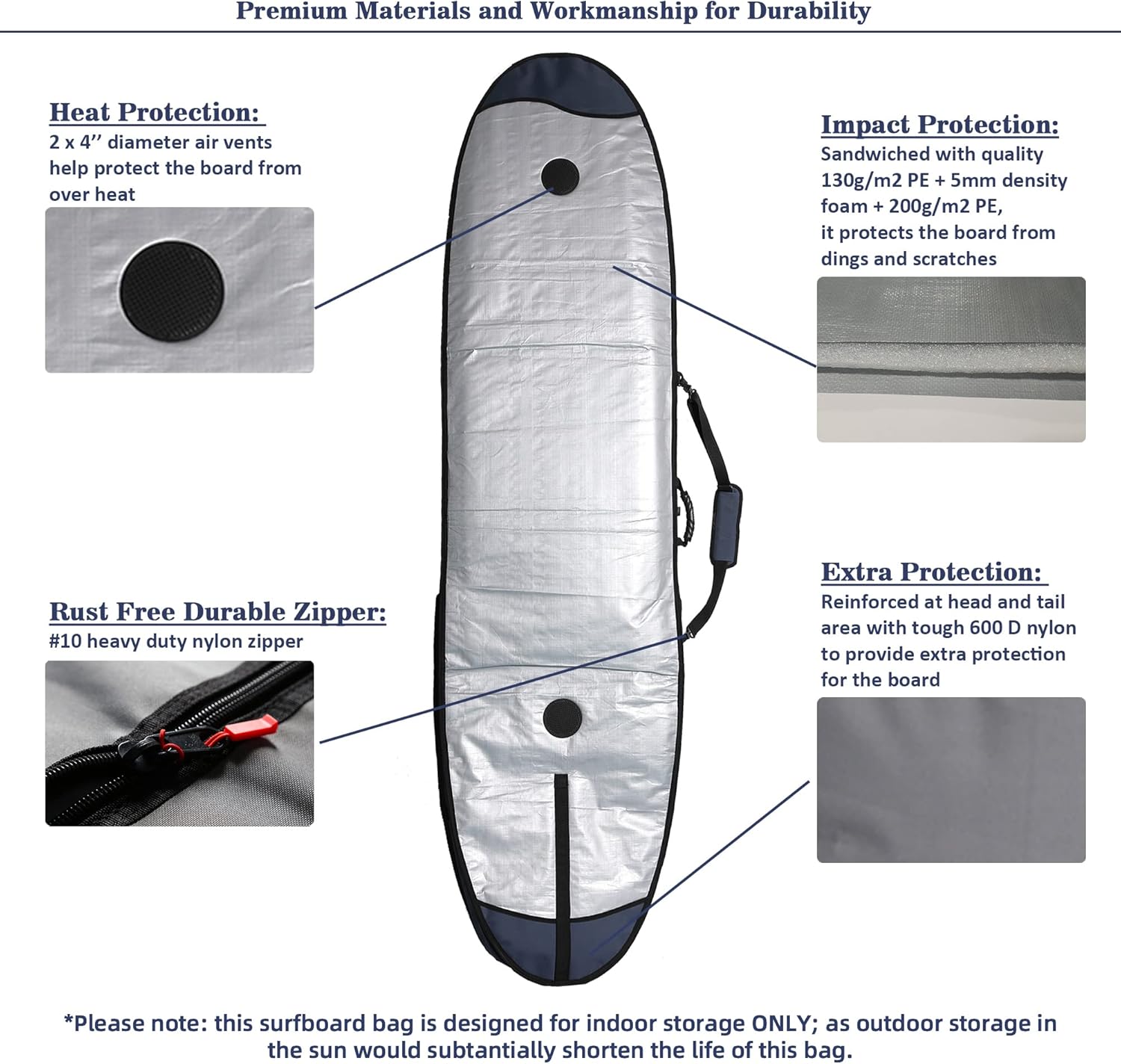 Abahub Premium Surfboard Travel Bag Foam Padded Surf Board Cover Shortboard Carrying Bags for Surfing Outdoor Airplane Car Truck60 66 70 76 80 86 90 96 100Dark Blue