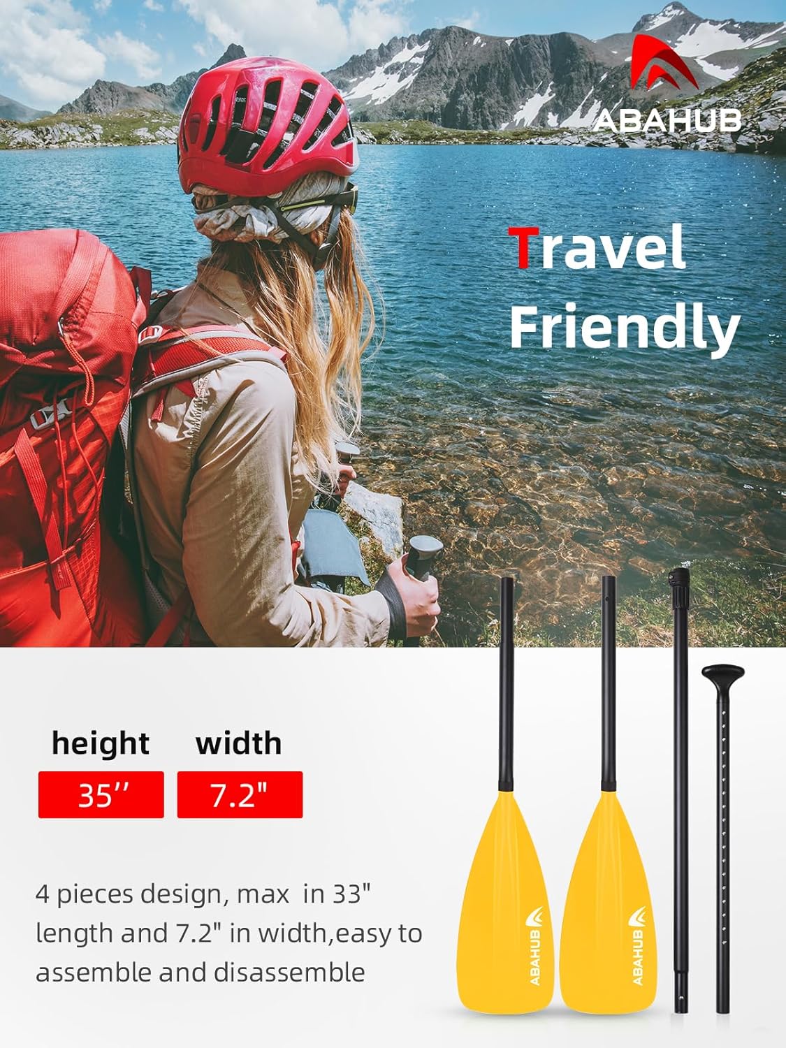 Abahub SUP Paddle  3 Piece Adjustable Paddles  Lightweight Standup Paddle Oars for Paddleboard Adjustable Aluminum Alloy Shaft 68quot  84quot BlackBlueGreenOrangeRedYellow Plastic Nylon Blade4 pcsyellow