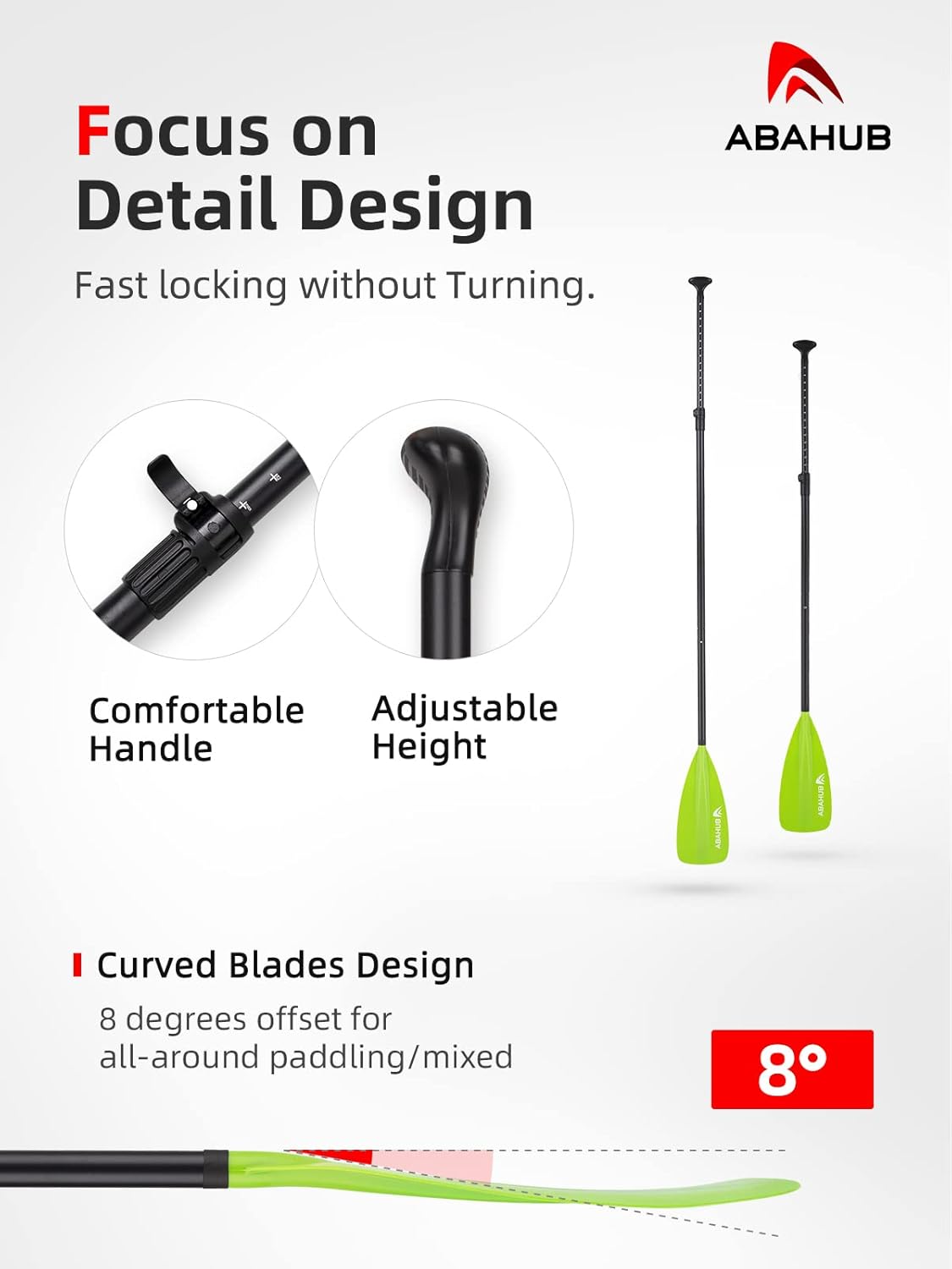 Abahub SUP Paddle  3 Piece Adjustable Paddles  Lightweight Standup Paddle Oars for Paddleboard Adjustable Aluminum Alloy Shaft 68quot  84quot BlackBlueGreenOrangeRedYellow Plastic Nylon Bladegreen