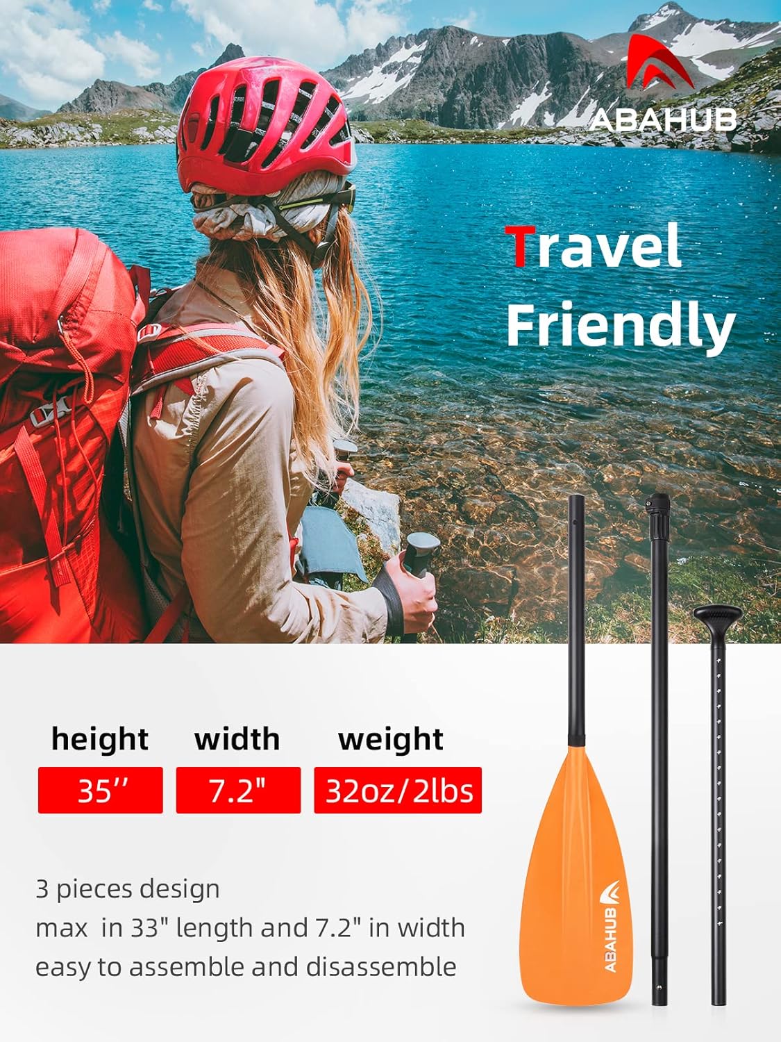 Abahub SUP Paddle  3 Piece Adjustable Paddles  Lightweight Standup Paddle Oars for Paddleboard Adjustable Aluminum Alloy Shaft 68quot  84quot BlackBlueGreenOrangeRedYellow Plastic Nylon Bladeorange