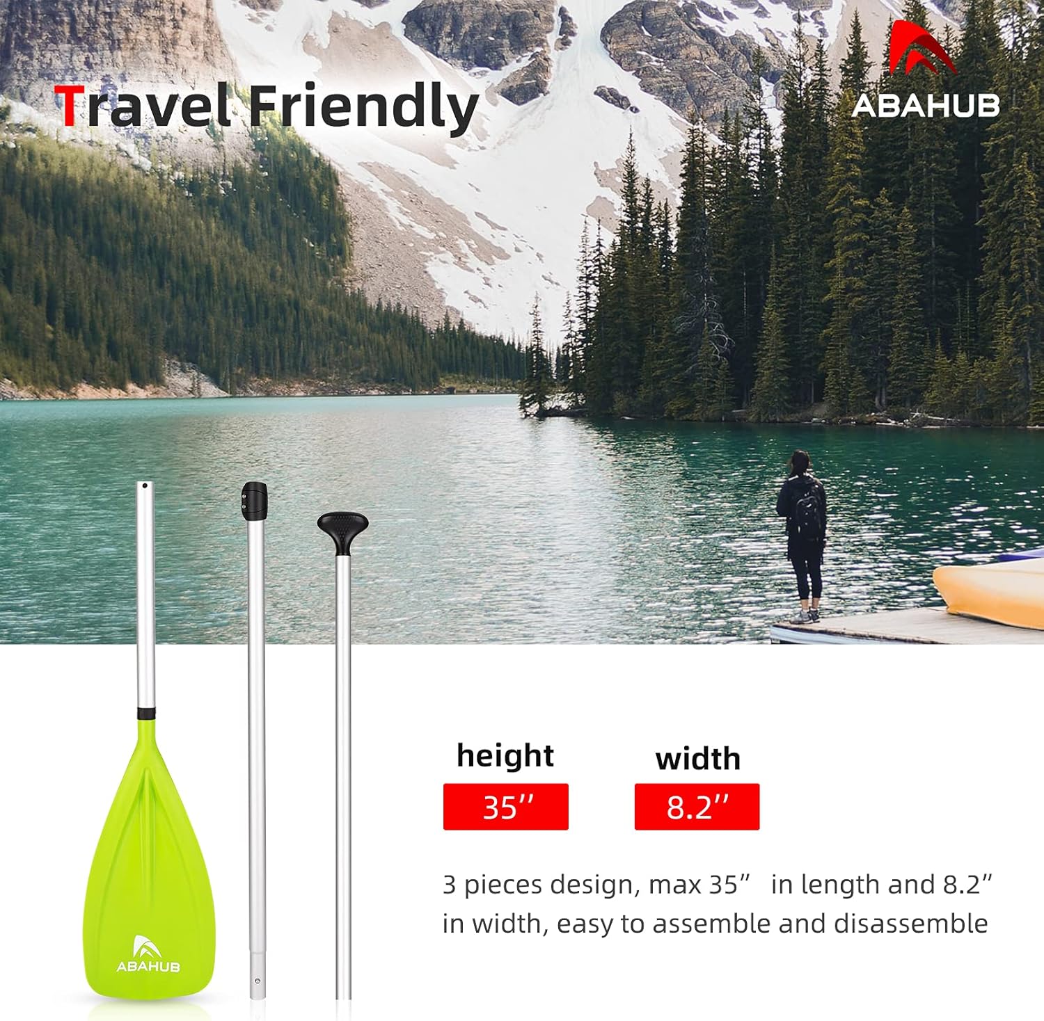 Abahub SUP Paddle  3 Piece Adjustable Paddles  Lightweight Standup Paddle Oars for Paddleboard Adjustable Aluminum Alloy Shaft 68quot  84quot BlackBlueGreenOrangeRedYellow Plastic Nylon BladeGreen Silver