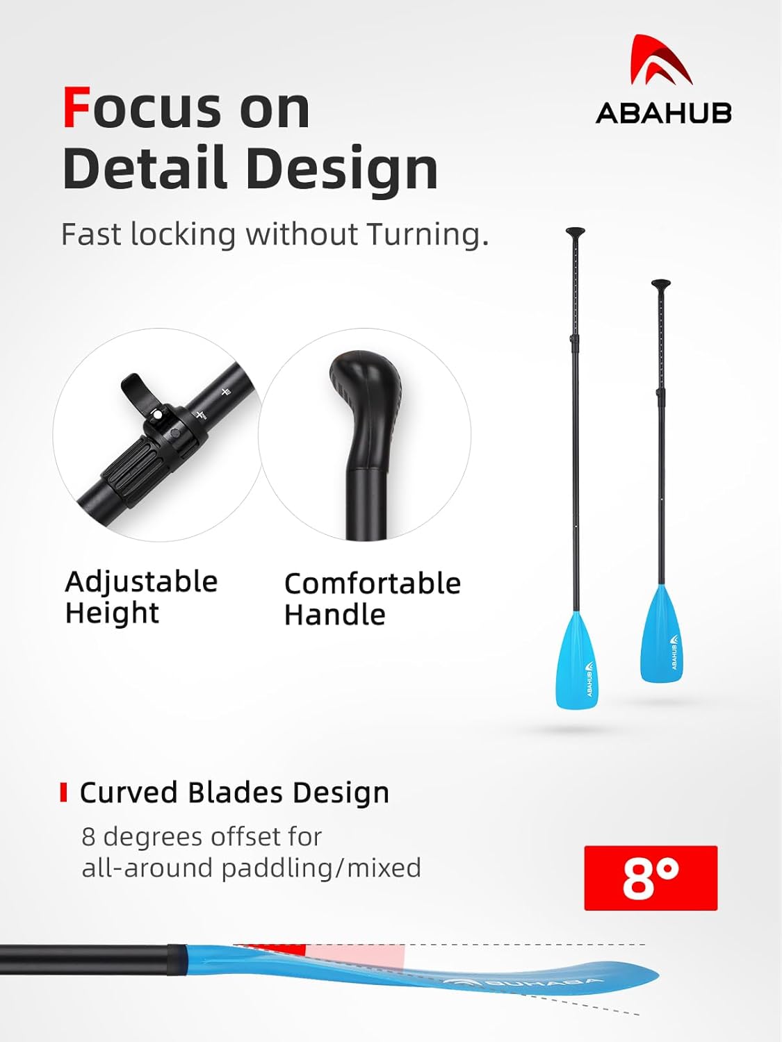 Abahub SUP Paddle  3 Piece Adjustable Paddles  Lightweight Standup Paddle Oars for Paddleboard Adjustable Aluminum Alloy Shaft 68quot  84quot BlackBlueGreenOrangeRedYellow Plastic Nylon Bladeblue
