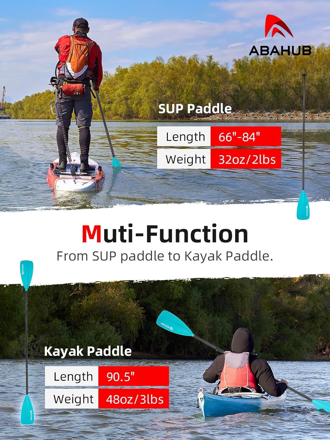Abahub SUP Paddle  3 Piece Adjustable Paddles  Lightweight Standup Paddle Oars for Paddleboard Adjustable Aluminum Alloy Shaft 68quot  84quot BlackBlueGreenOrangeRedYellow Plastic Nylon Blade4 pcsteal