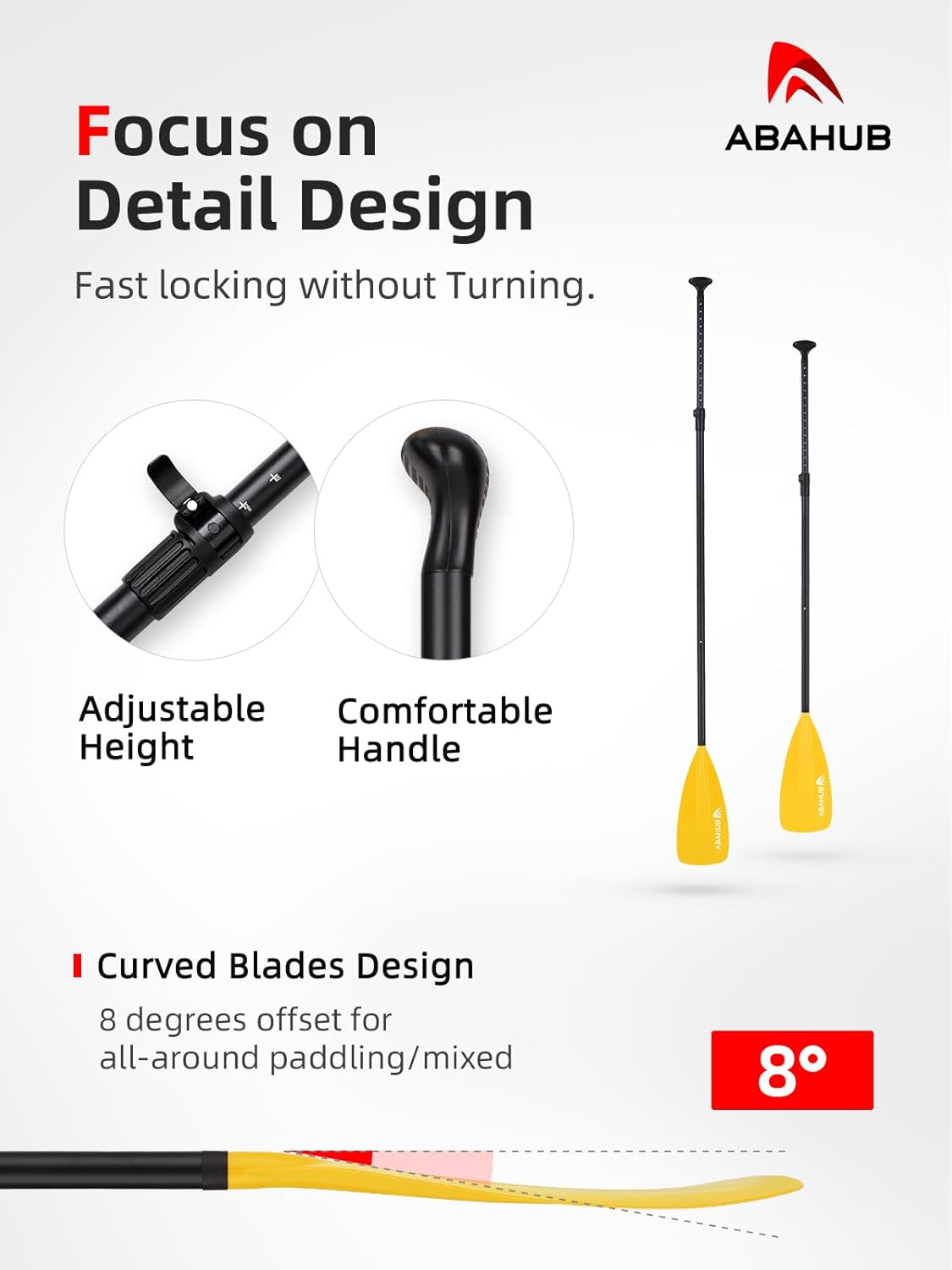 Abahub SUP Paddle  3 Piece Adjustable Paddles  Lightweight Standup Paddle Oars for Paddleboard Adjustable Aluminum Alloy Shaft 68quot  84quot BlackBlueGreenOrangeRedYellow Plastic Nylon Bladeyellow