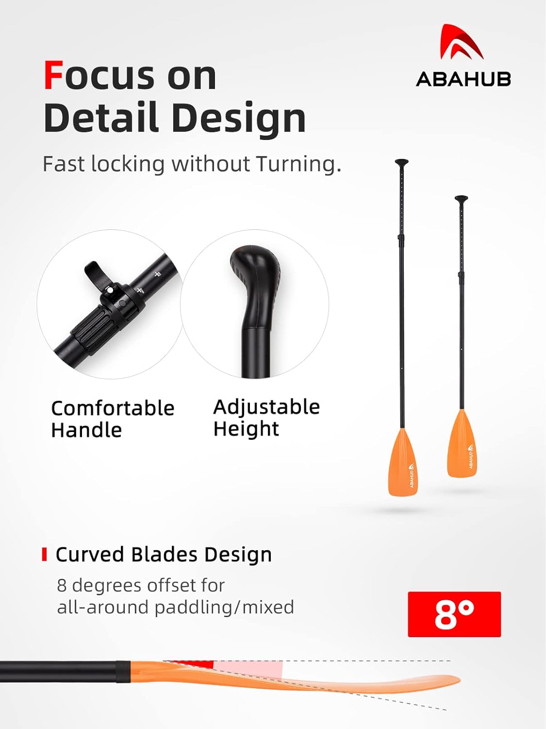 Abahub SUP Paddle  3 Piece Adjustable Paddles  Lightweight Standup Paddle Oars for Paddleboard Adjustable Aluminum Alloy Shaft 68quot  84quot BlackBlueGreenOrangeRedYellow Plastic Nylon Bladeorange