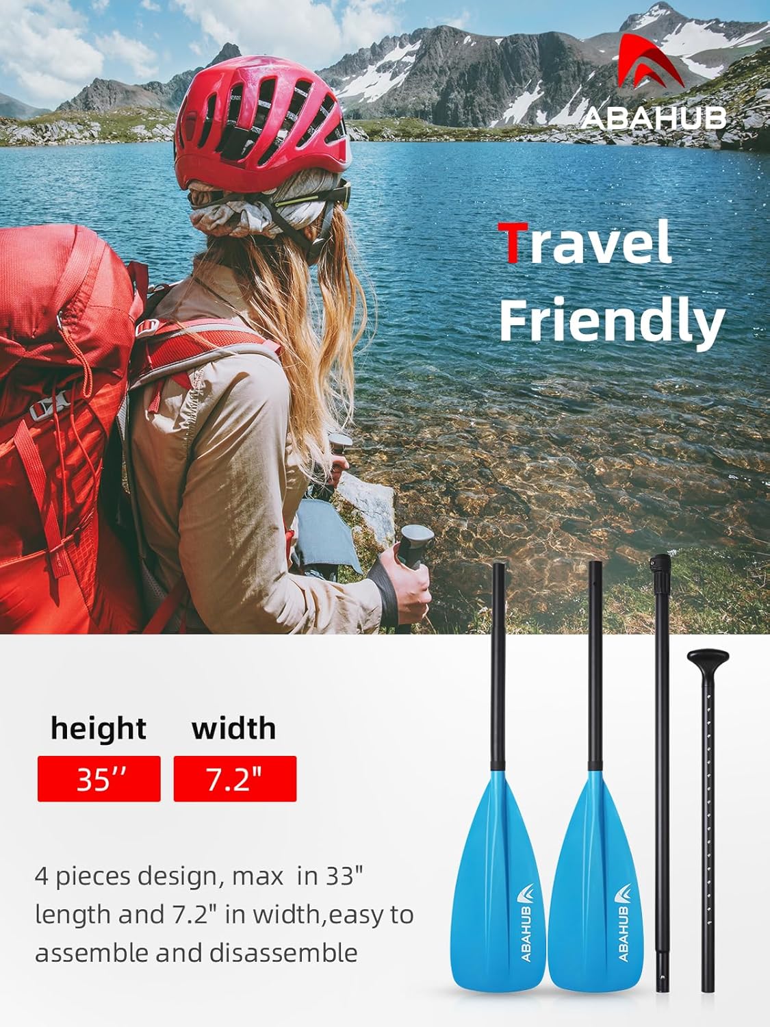 Abahub SUP Paddle  3 Piece Adjustable Paddles  Lightweight Standup Paddle Oars for Paddleboard Adjustable Aluminum Alloy Shaft 68quot  84quot BlackBlueGreenOrangeRedYellow Plastic Nylon Blade4 pcsblue