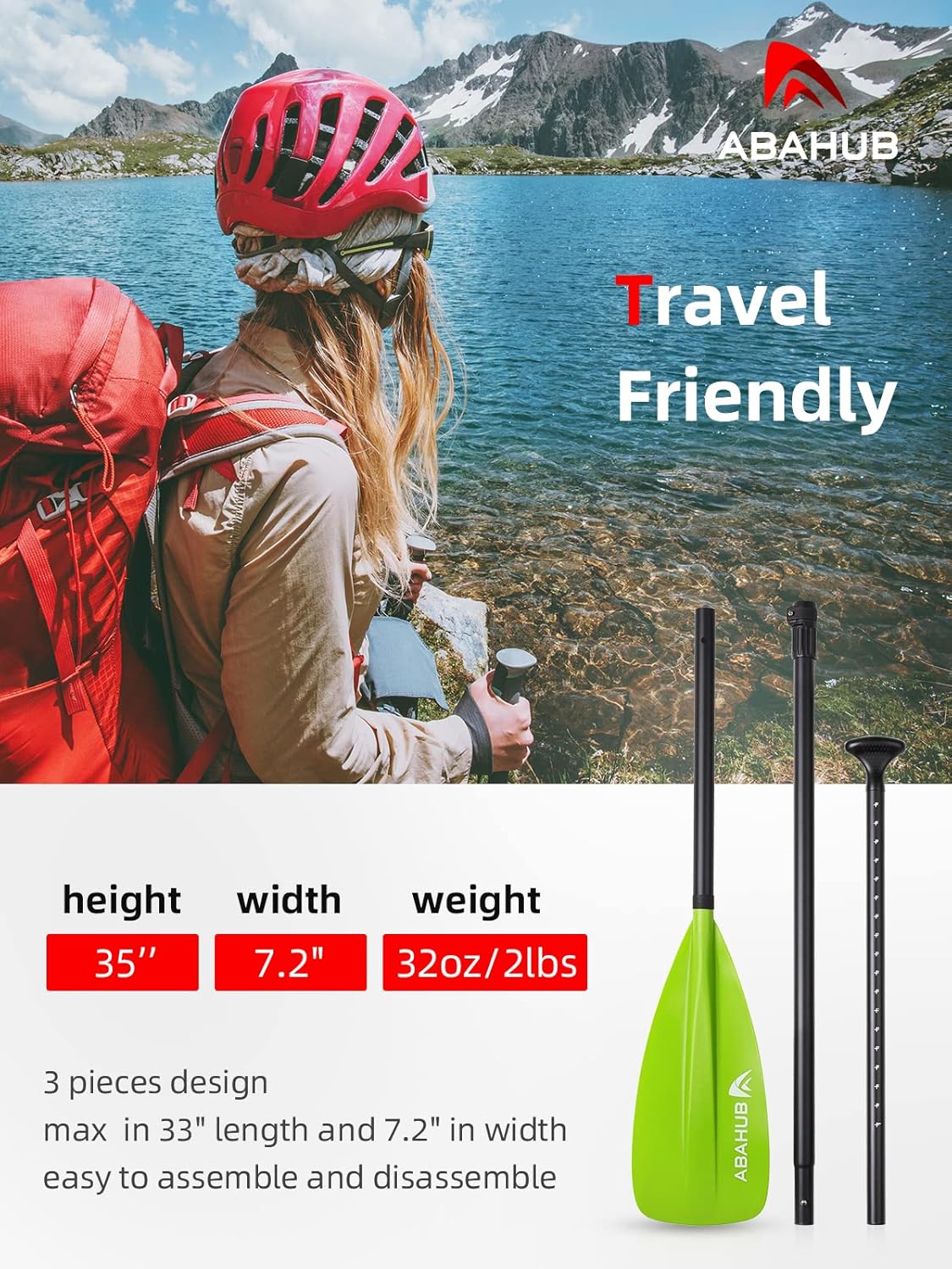 Abahub SUP Paddle  3 Piece Adjustable Paddles  Lightweight Standup Paddle Oars for Paddleboard Adjustable Aluminum Alloy Shaft 68quot  84quot BlackBlueGreenOrangeRedYellow Plastic Nylon Bladegreen
