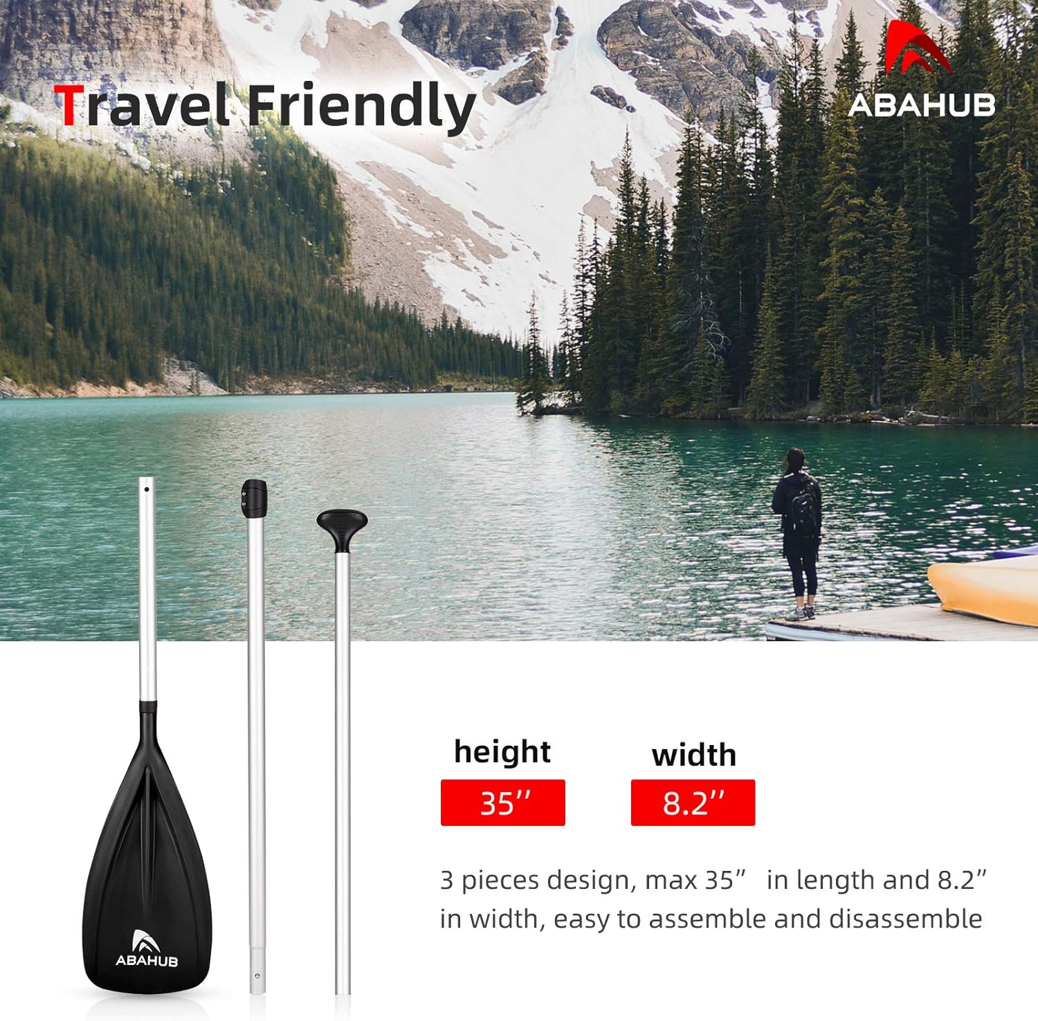 Abahub SUP Paddle  3 Piece Adjustable Paddles  Lightweight Standup Paddle Oars for Paddleboard Adjustable Aluminum Alloy Shaft 68quot  84quot BlackBlueGreenOrangeRedYellow Plastic Nylon BladeBlack Silver