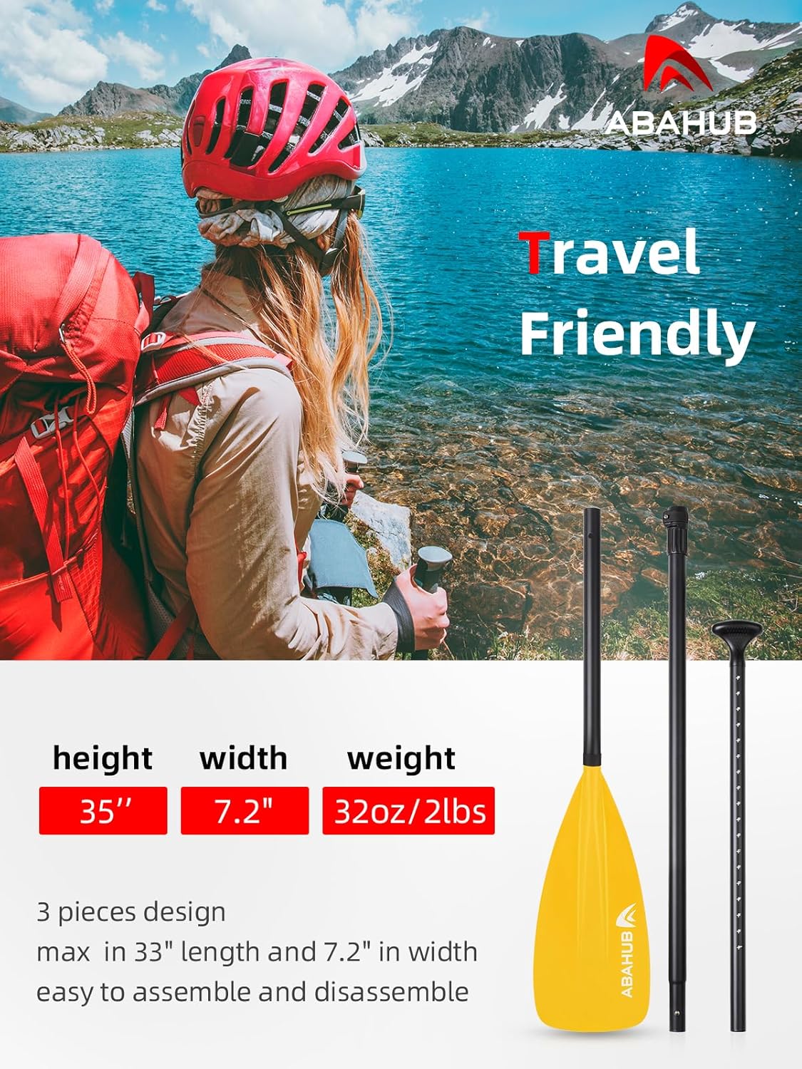 Abahub SUP Paddle  3 Piece Adjustable Paddles  Lightweight Standup Paddle Oars for Paddleboard Adjustable Aluminum Alloy Shaft 68quot  84quot BlackBlueGreenOrangeRedYellow Plastic Nylon Bladeyellow