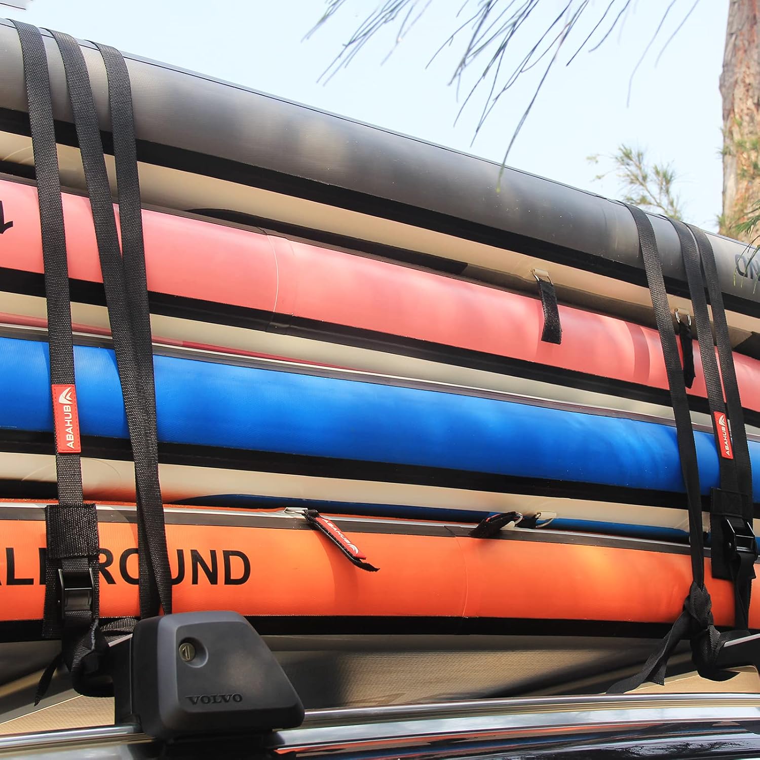 Abahub Soft Roof Rack Pads with 2 Tie Down Straps for Surfboard SUP Kayak Canoe Heavy Duty Universal Car Roof Racks System for Padle Boards Include 2 Tie Down Ropes 2 Hood Loops and Storage BagTie Downs 15 in x 13 ft
