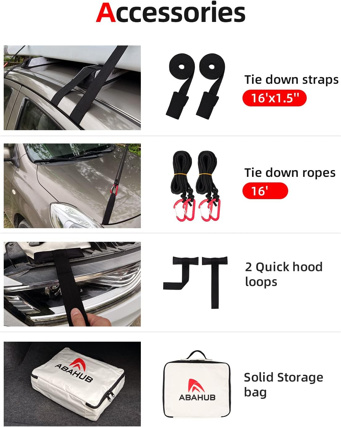 Abahub Soft Roof Rack Pads with 2 Tie Down Straps for Surfboard SUP Kayak Canoe Heavy Duty Universal Car Roof Racks System for Padle Boards Include 2 Tie Down Ropes 2 Hood Loops and Storage BagSoft Roof Rack Pad with Accessories