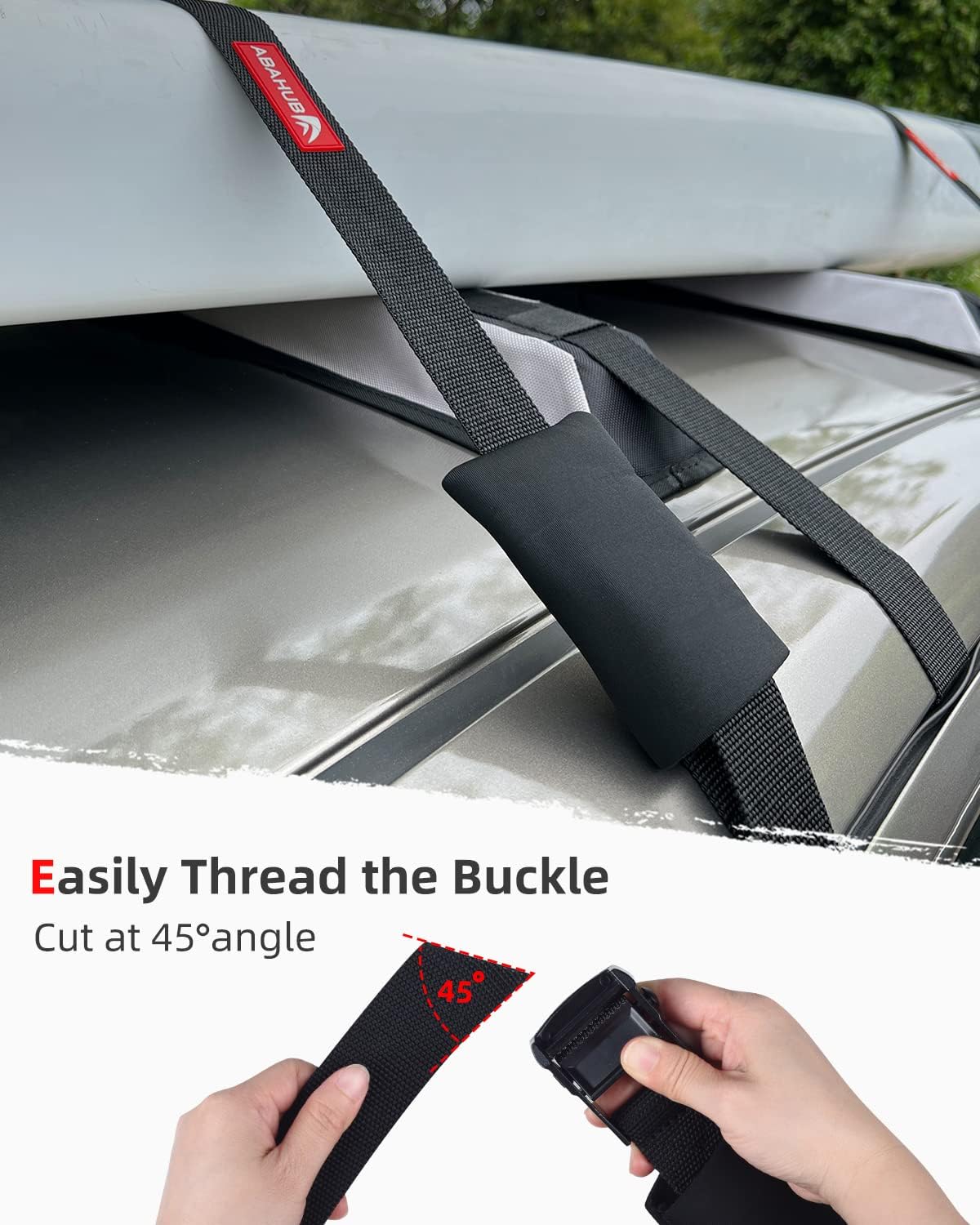 Abahub Soft Roof Rack Pads with 2 Tie Down Straps for Surfboard SUP Kayak Canoe Heavy Duty Universal Car Roof Racks System for Padle Boards Include 2 Tie Down Ropes 2 Hood Loops and Storage BagTie Downs 15 in x 16 ft