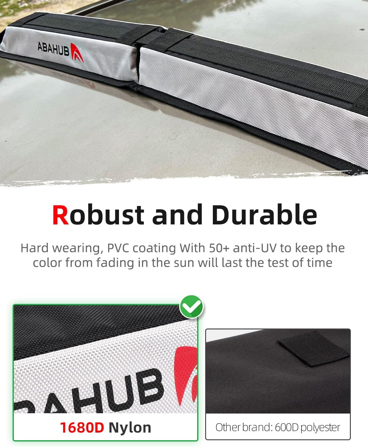 Abahub Soft Roof Rack Pads with 2 Tie Down Straps for Surfboard SUP Kayak Canoe Heavy Duty Universal Car Roof Racks System for Padle Boards Include 2 Tie Down Ropes 2 Hood Loops and Storage BagSoft Roof Rack Pad with Accessories