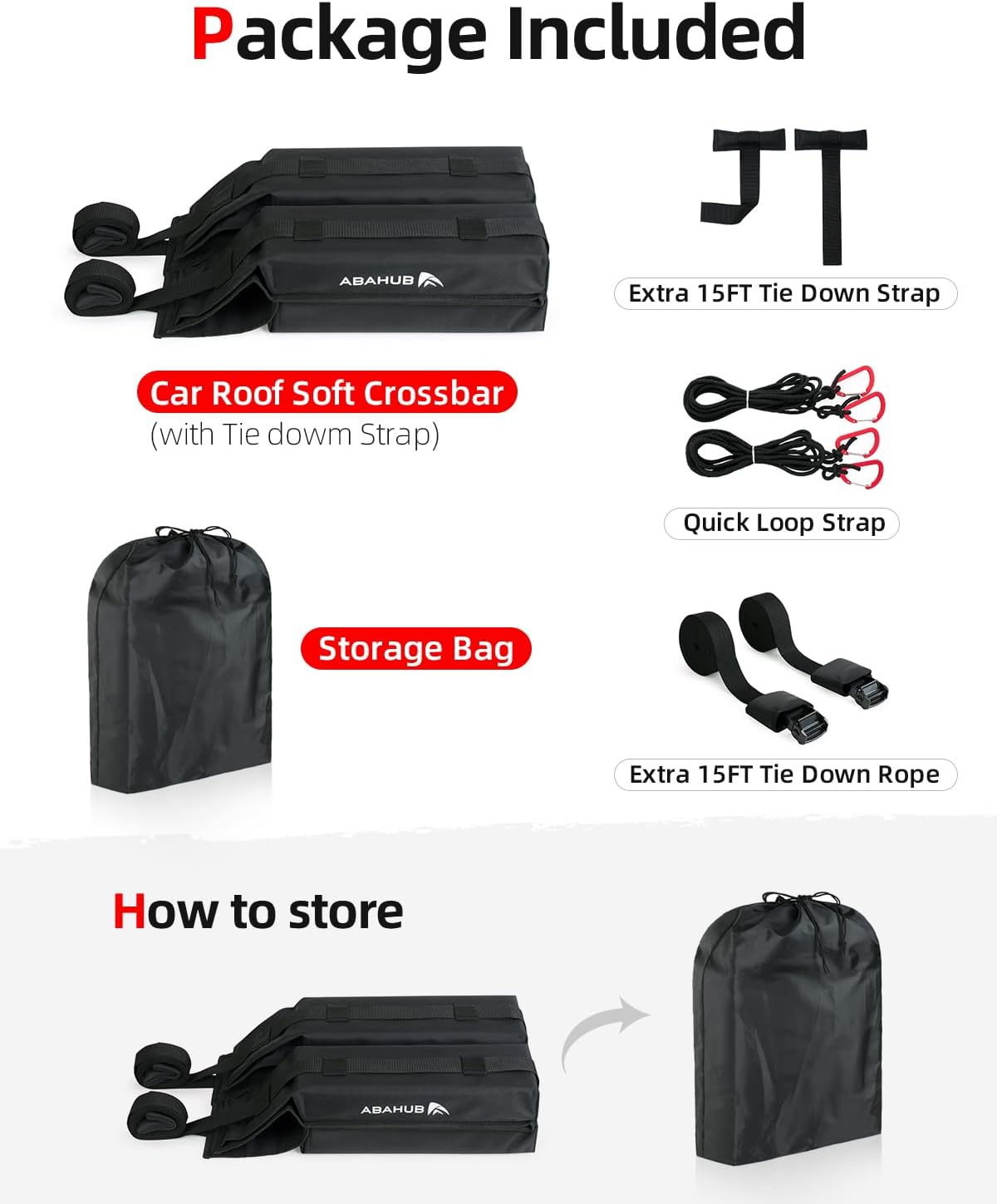 Abahub Soft Roof Rack Pads with 2 Tie Down Straps for Surfboard SUP Kayak Canoe Heavy Duty Universal Car Roof Racks System for Padle Boards Include 2 Tie Down Ropes 2 Hood Loops and Storage BagSoft Roof Rack Pad with Accessories black